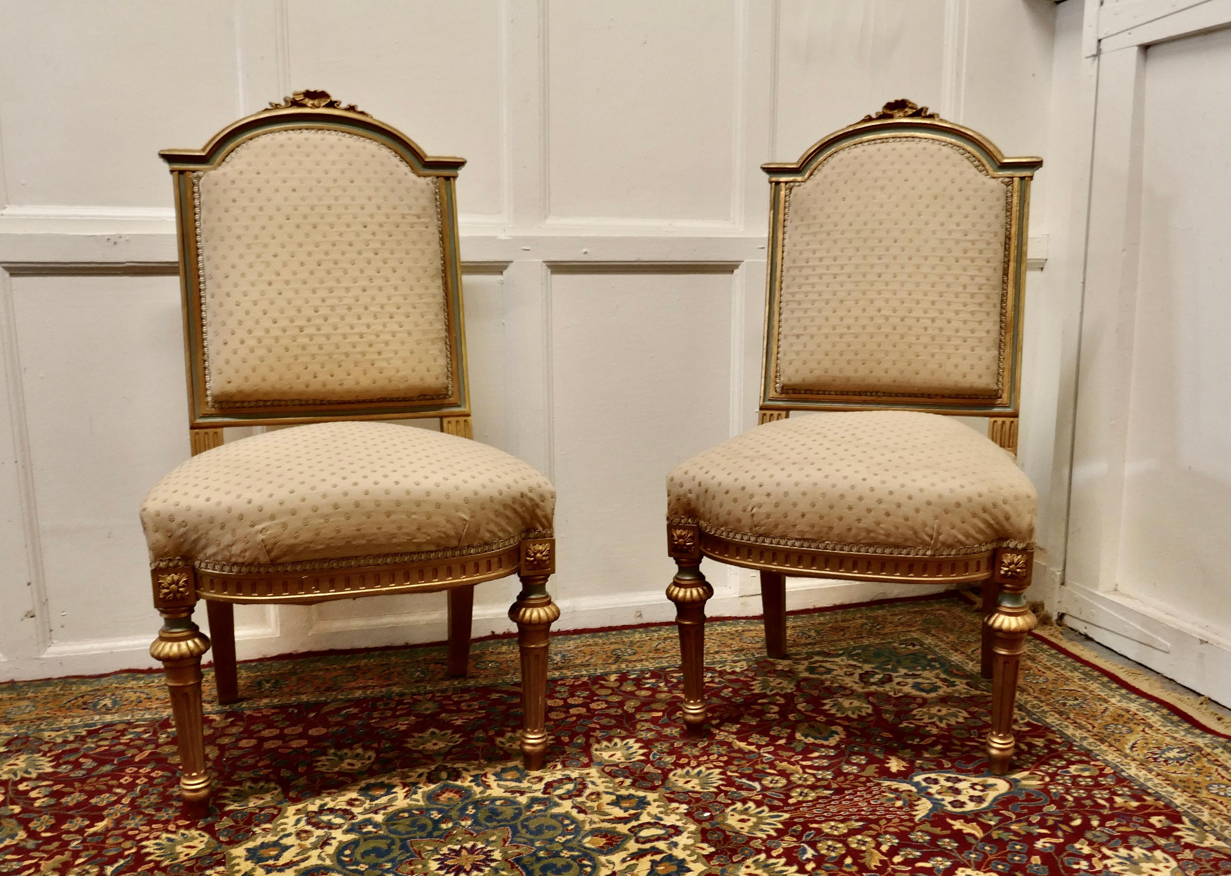 Giltwood Pair Fine Quality French Gilt Salon Chairs circa 1880 For Sale