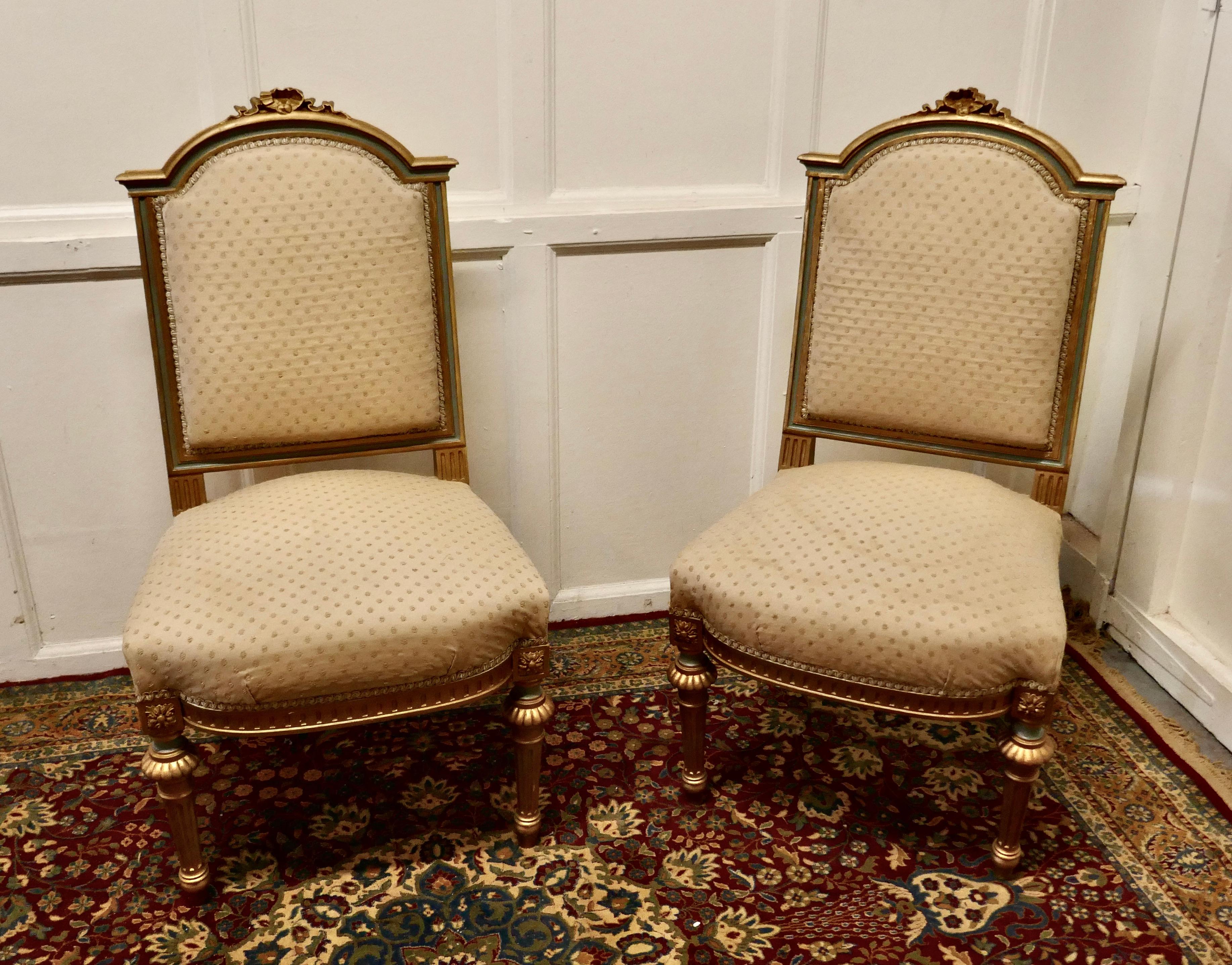 Pair Fine Quality French Gilt Salon Chairs circa 1880 For Sale 1