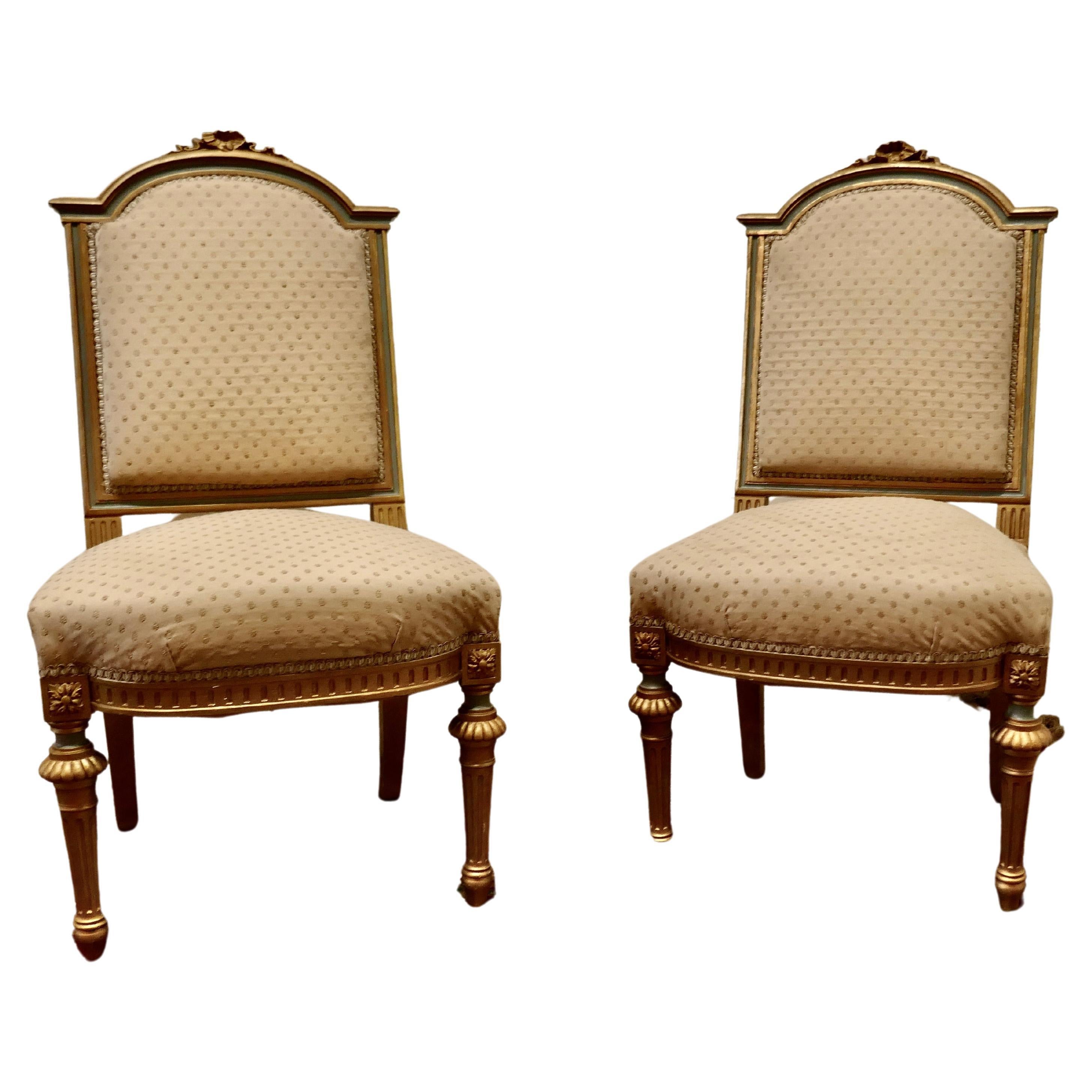 Pair Fine Quality French Gilt Salon Chairs circa 1880 For Sale