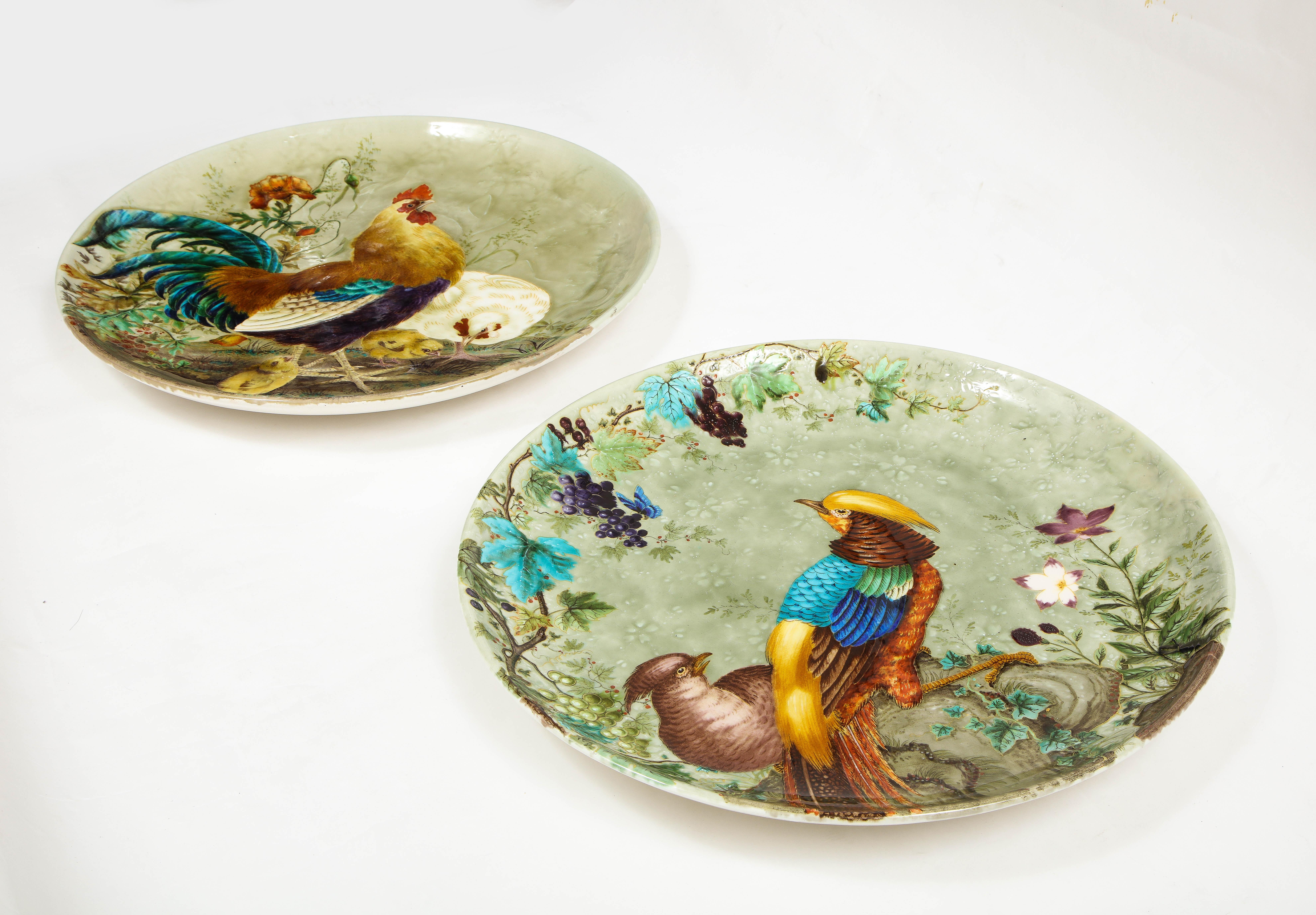 Other Pair French 19th C. Theodore Deck Earthenware Enamel Chargers, Ernest Carrière