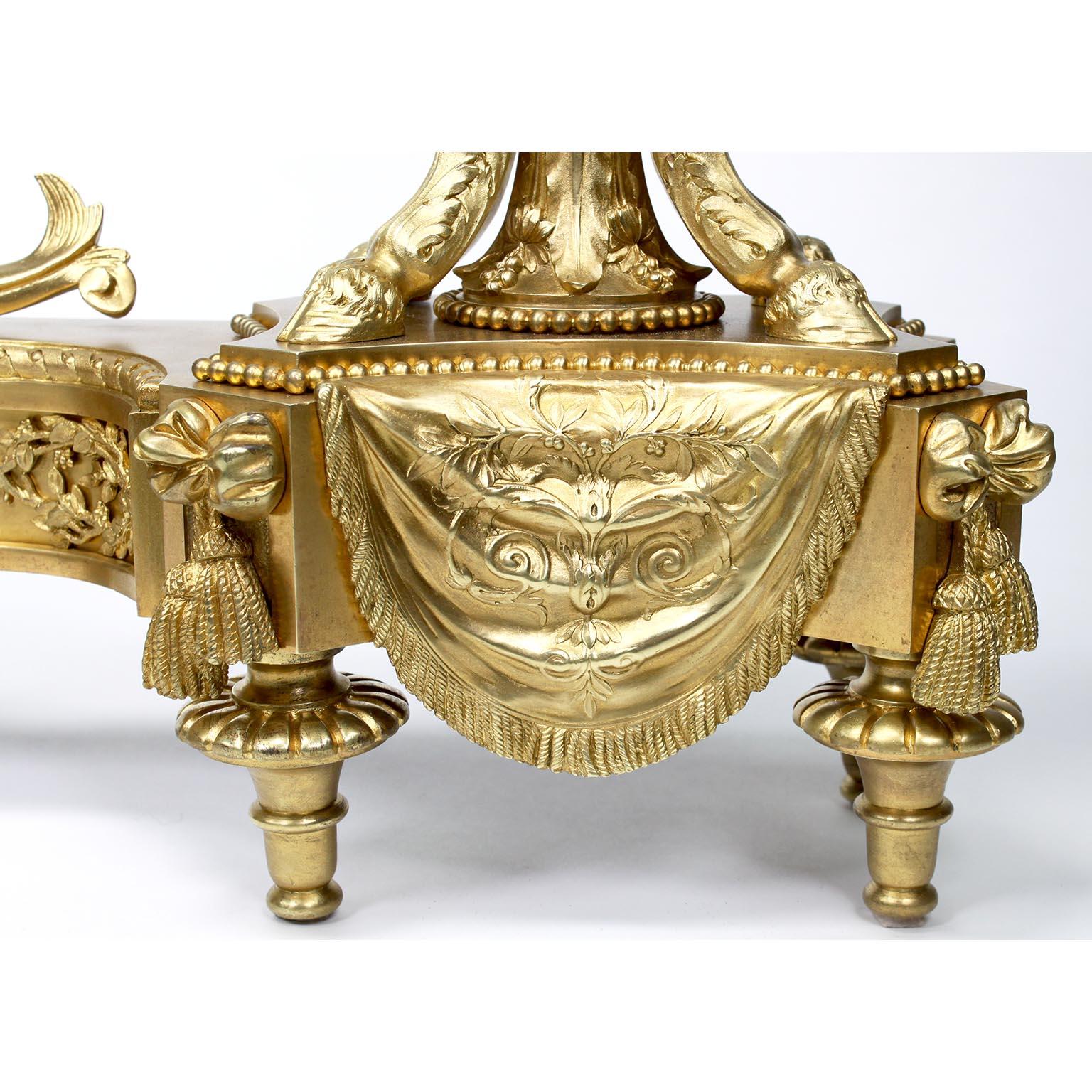 Pair French 19th Century Japonisme Style Gilt-Bronze & Marble Chenets, Bouhon For Sale 7