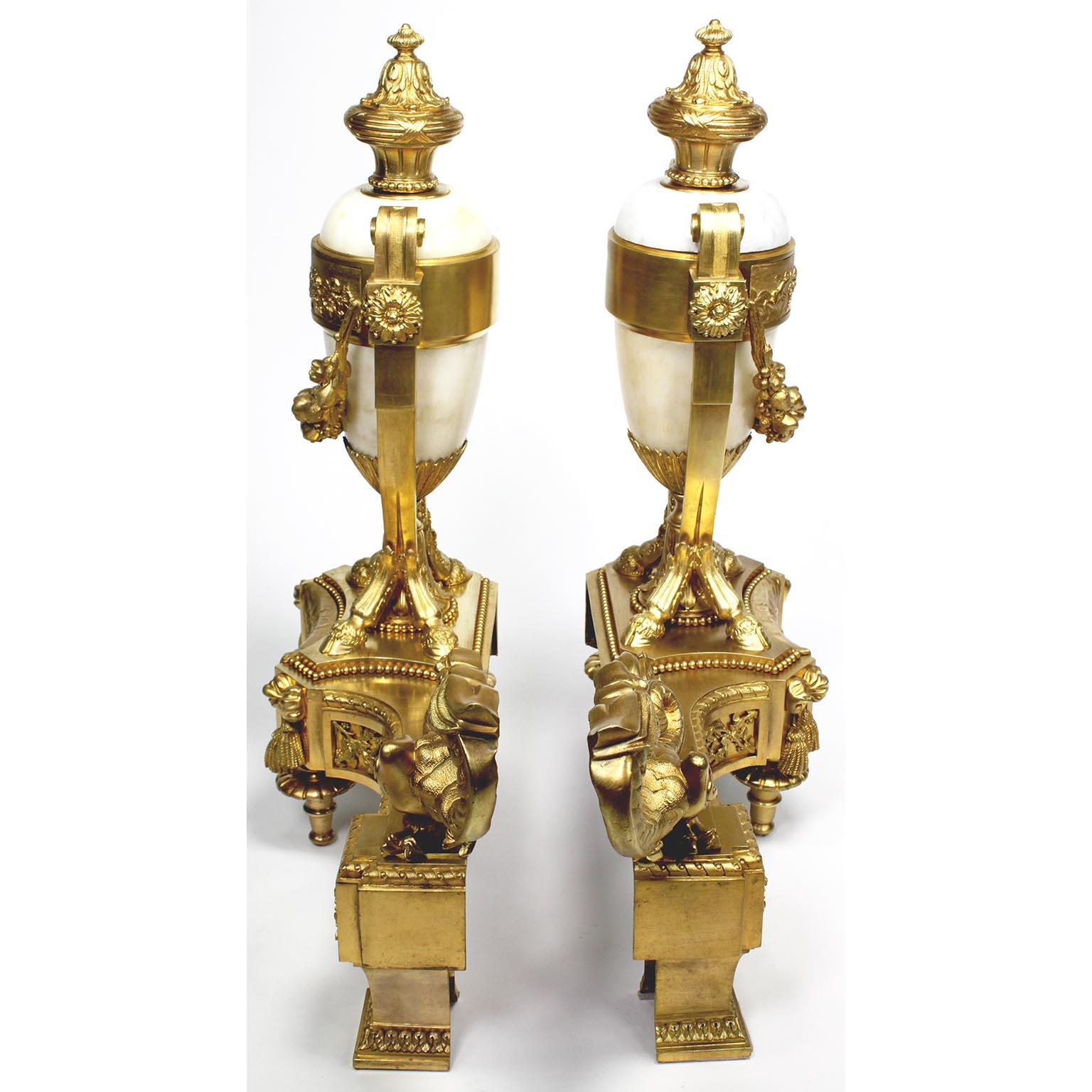Pair French 19th Century Japonisme Style Gilt-Bronze & Marble Chenets, Bouhon For Sale 9