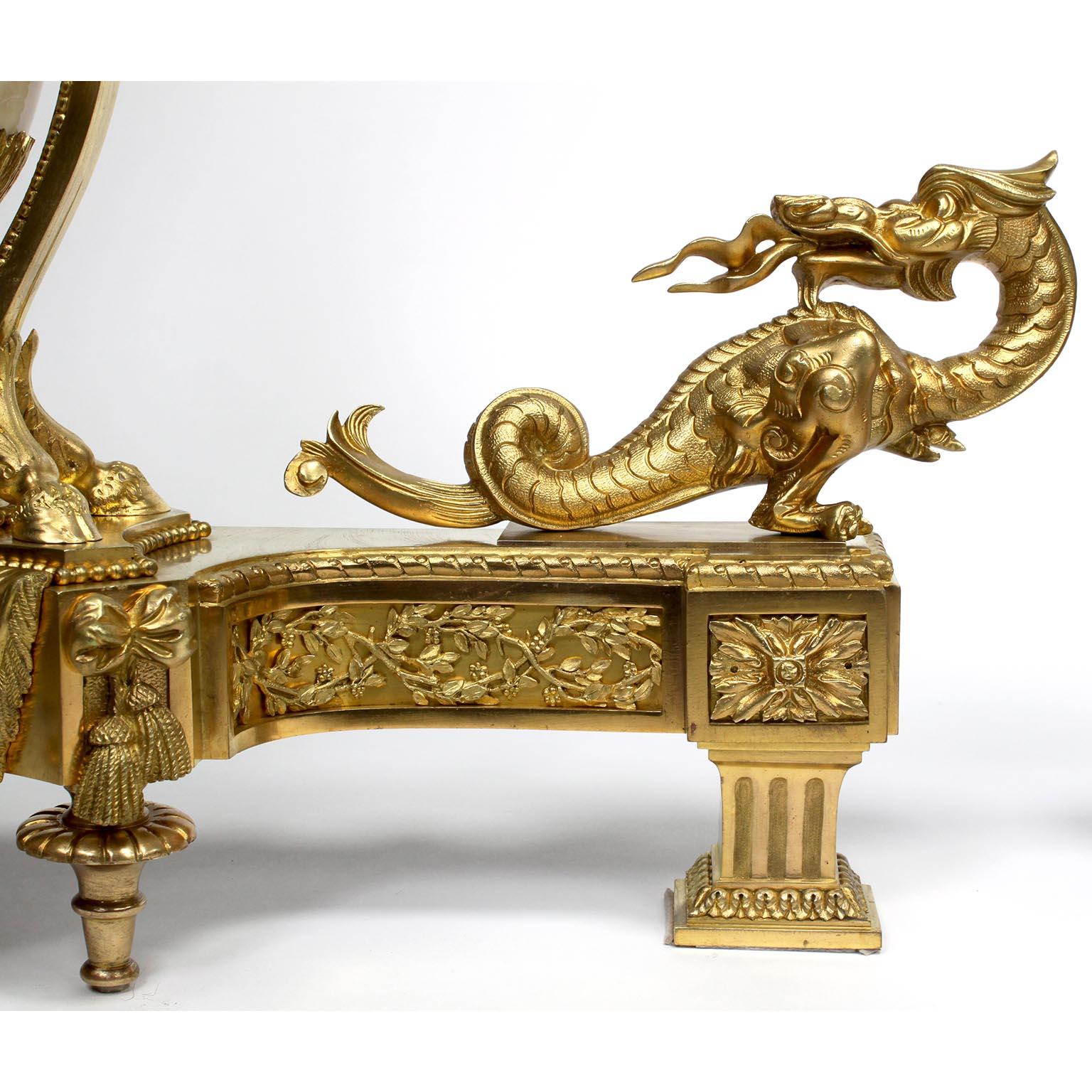 Pair French 19th Century Japonisme Style Gilt-Bronze & Marble Chenets, Bouhon For Sale 3