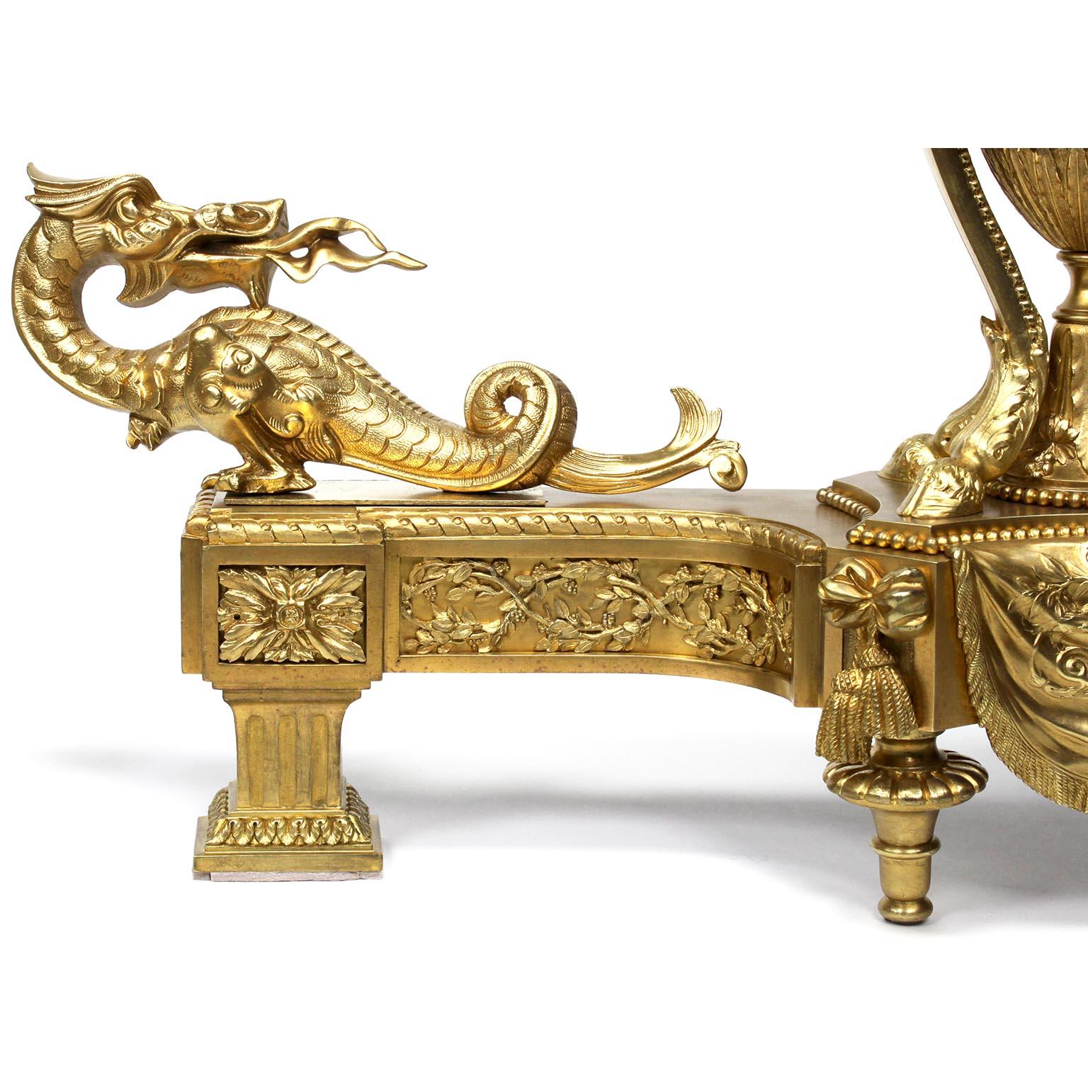 Pair French 19th Century Japonisme Style Gilt-Bronze & Marble Chenets, Bouhon For Sale 4