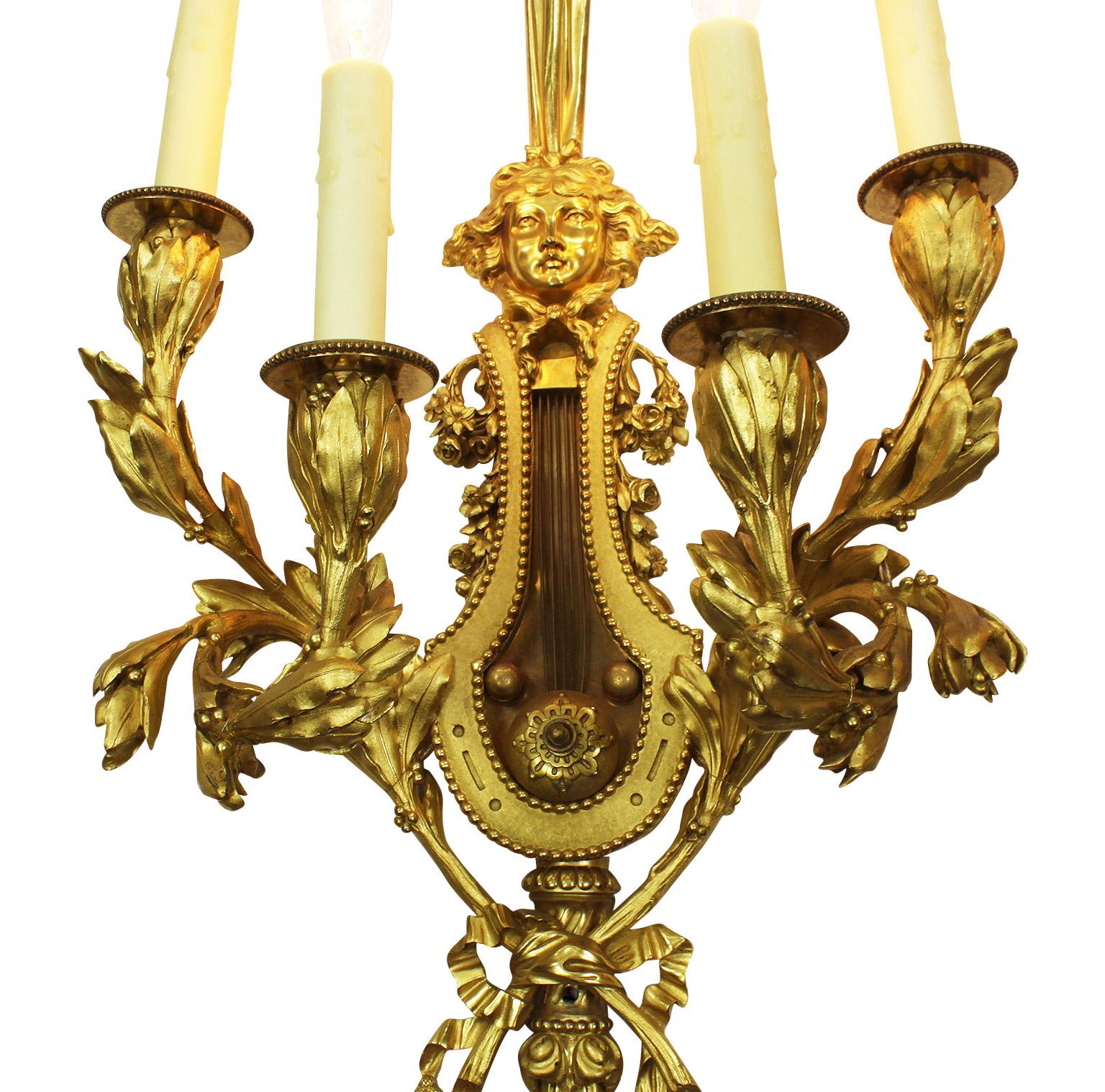 Pair French 19th Century Louis XVI Gilt-Bronze Wall Lights, Attr. Henry Dasson In Good Condition In Los Angeles, CA
