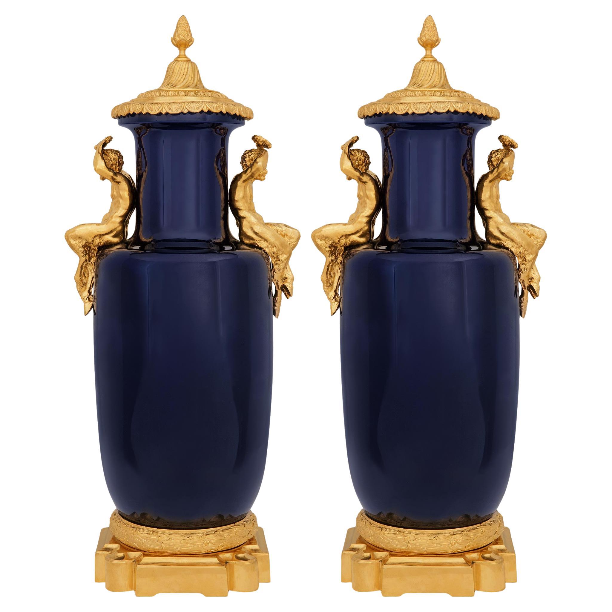 A pair French 19th century Louis XVI st. Sévres Porcelain and Ormolu urns For Sale