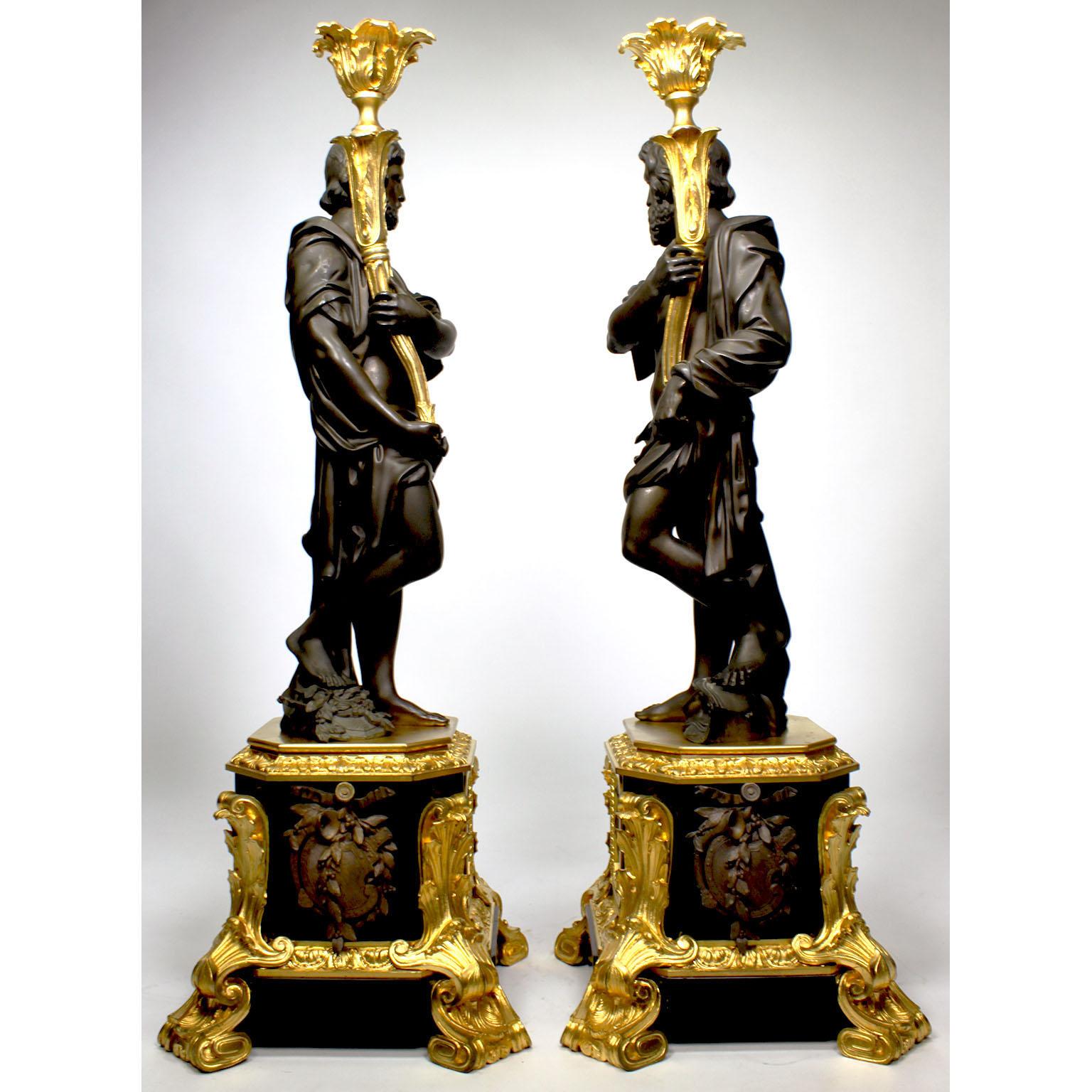 Slate Pair French 19th Century Neoclassical Style Figural Candelabra by Henri Picard