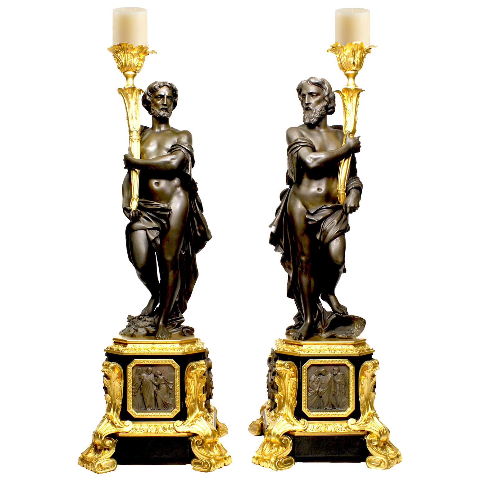 Pair French 19th Century Neoclassical Style Figural Candelabra by Henri Picard