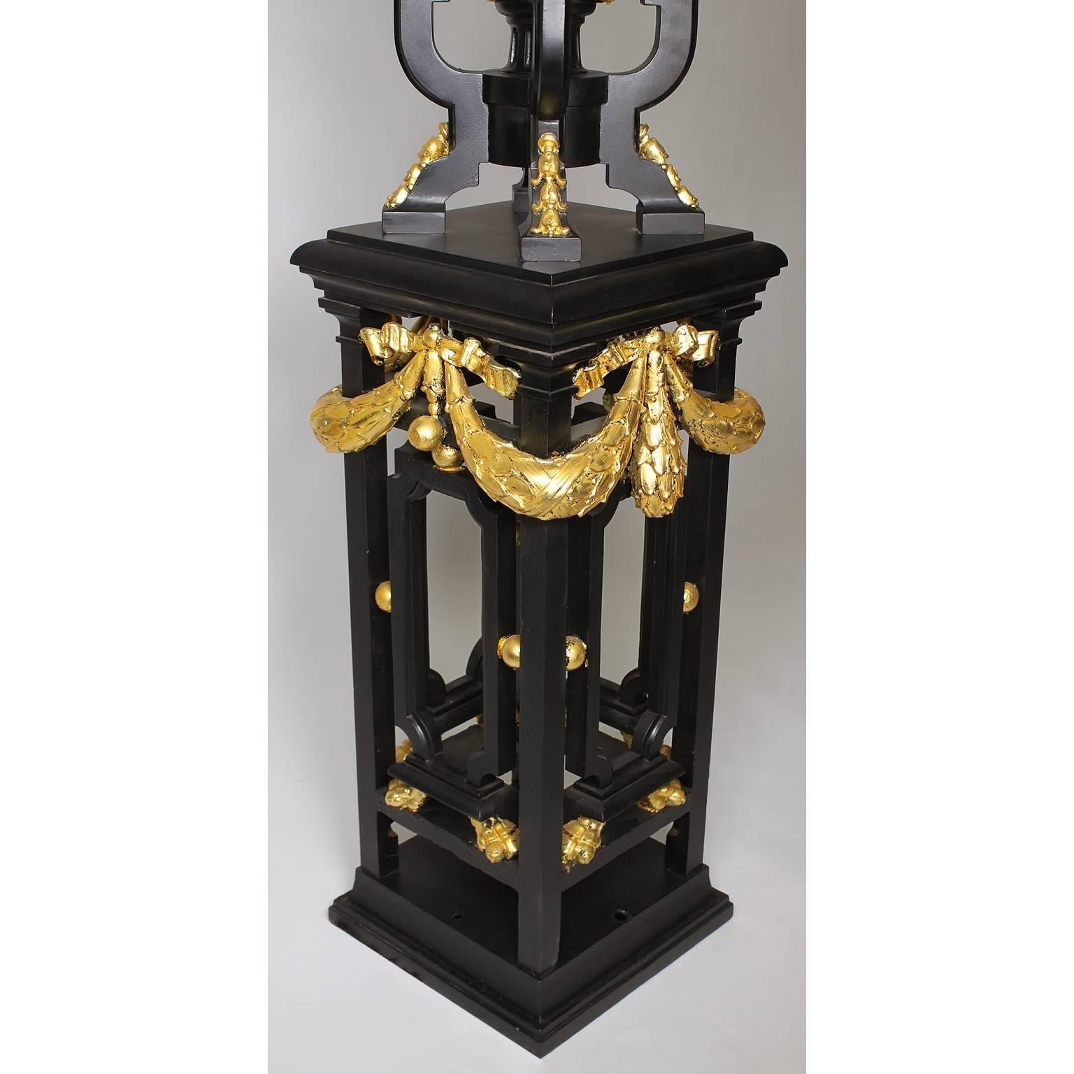 Early 20th Century Pair French 19th-20th Century Neoclassical Style Iron and Parcel-Gilt Torcheres For Sale