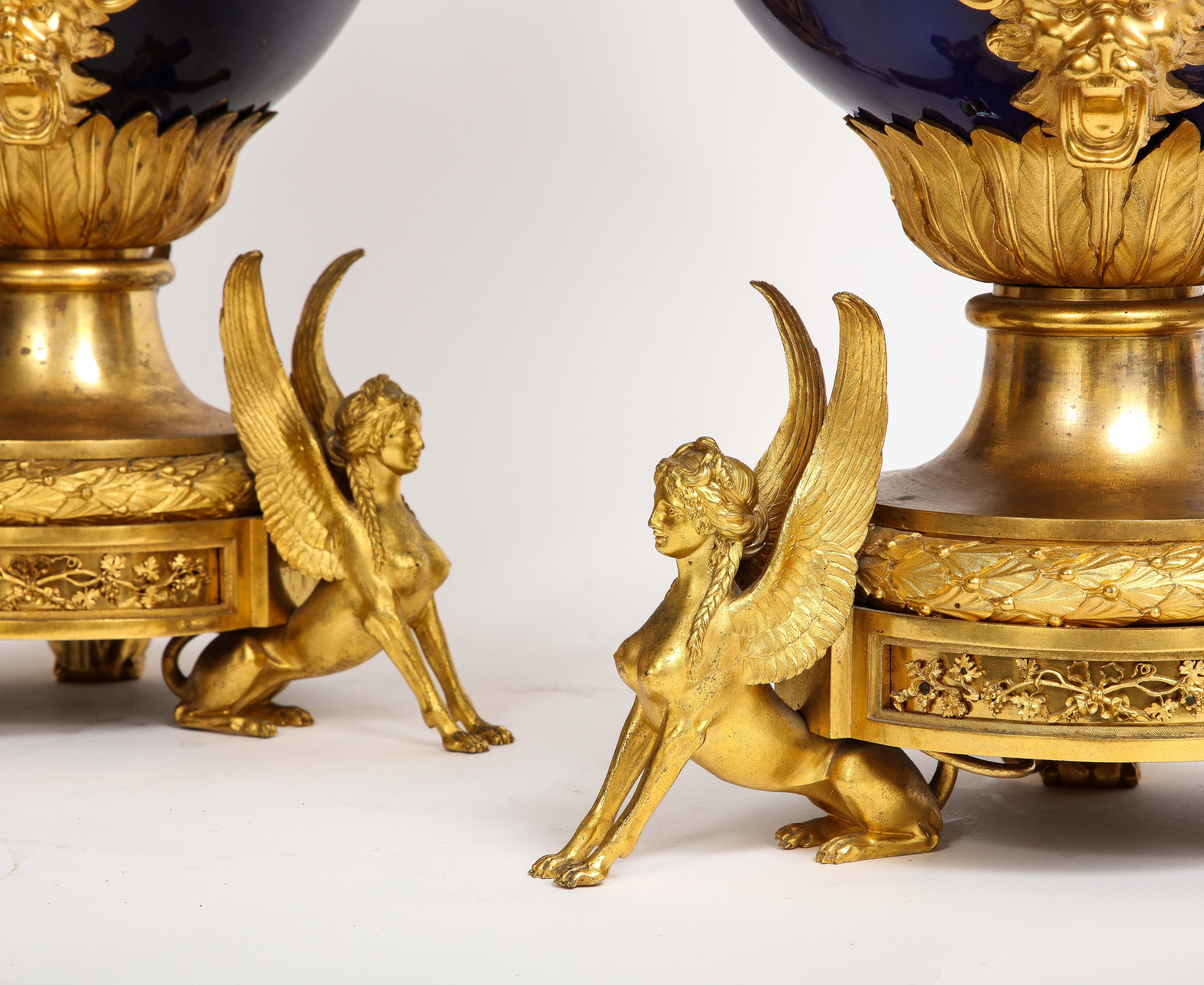 A Pair French Ormolu Mounted Blue Porcelain Candelabras, Att. Henry Dasson For Sale 6
