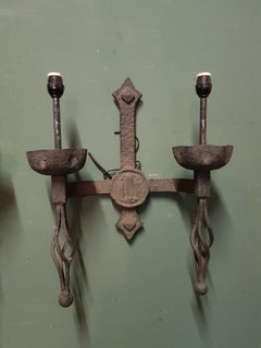 Pair French Vintage Metal Wall Lights in a Medieval Style, from the 1960-1970