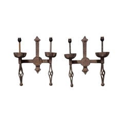 Pair French Vintage Metal Wall Lights in a Medieval Style, from the 1960-1970