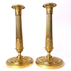 Pair Gilt Bronze Candlesticks Signed by Mene from 1830s