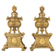 Ein Paar vergoldete Bronze-Kaminstützen / Feuerböcke im Renaissance-Stil