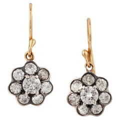 Paar Gold- und Silber-Ohrringe mit Altschliff-Diamanten