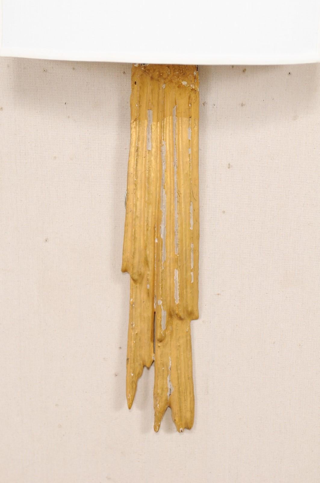 Pair of Italian 18th Century Gilt Ray Wood Custom Fragment Sconces with Shades 4
