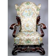 Large Pair of Baroque Style Walnut & Parcel-Silver Leaf Winged Throne Armchairs