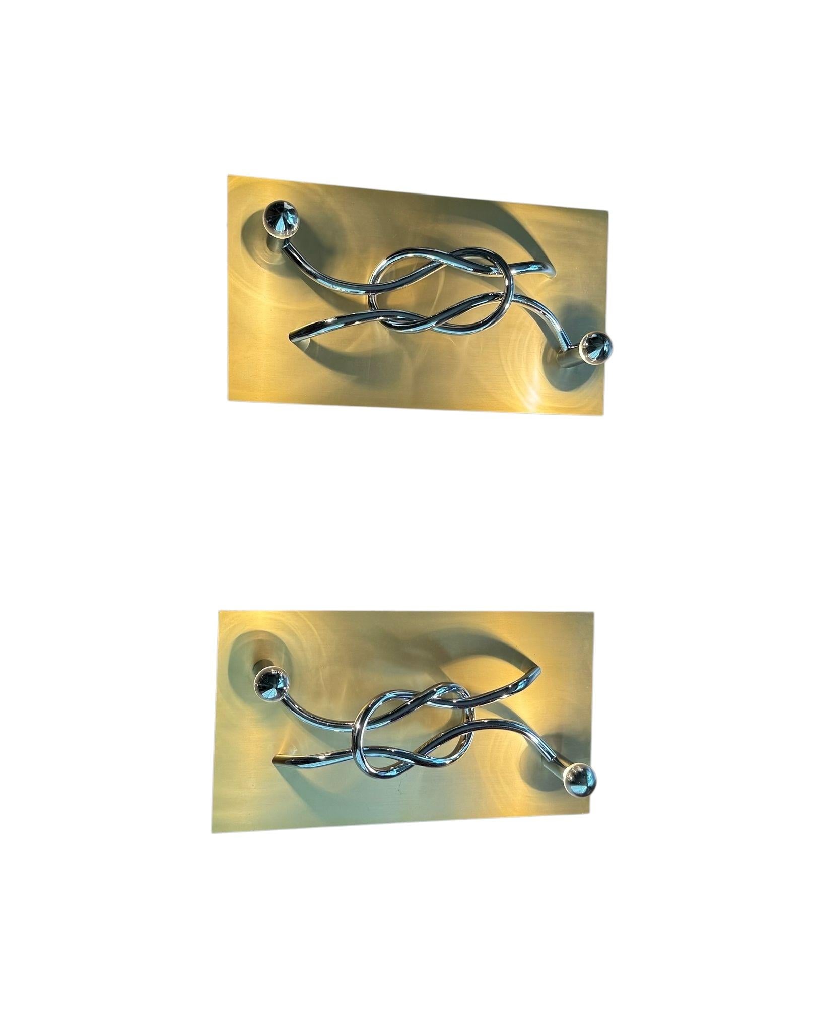 A Pair Italian 'Reef Knot' Wall Light Panels by Giacomo Benevelli for Missaglia For Sale 1