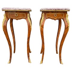 Pair Kingwood Marble Topped Bedside Tables