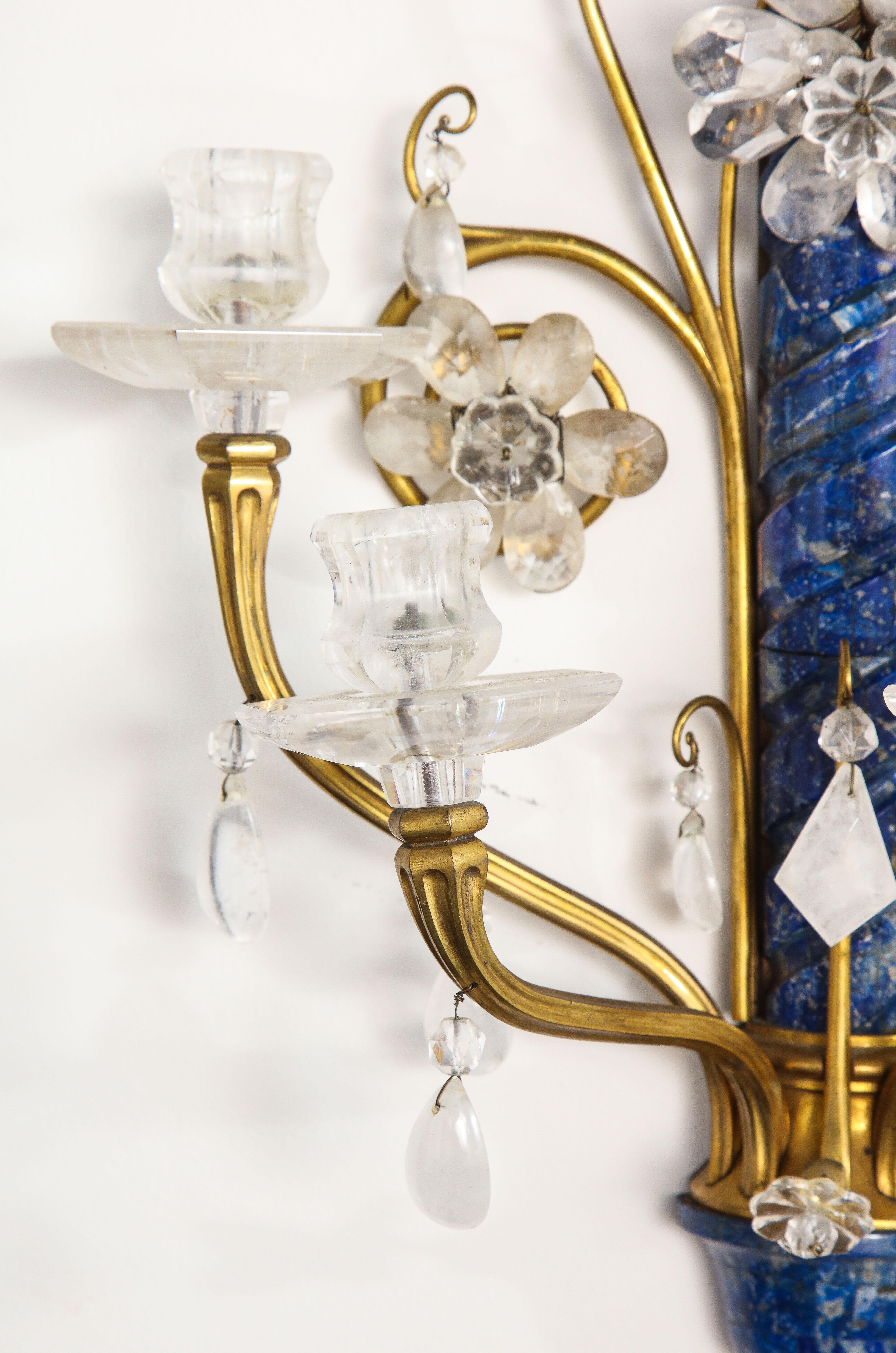 Lapis Lazuli, Rock Crystal and Doré Bronze Four Arm Sconces, E.F. Caldwell, Pair 3