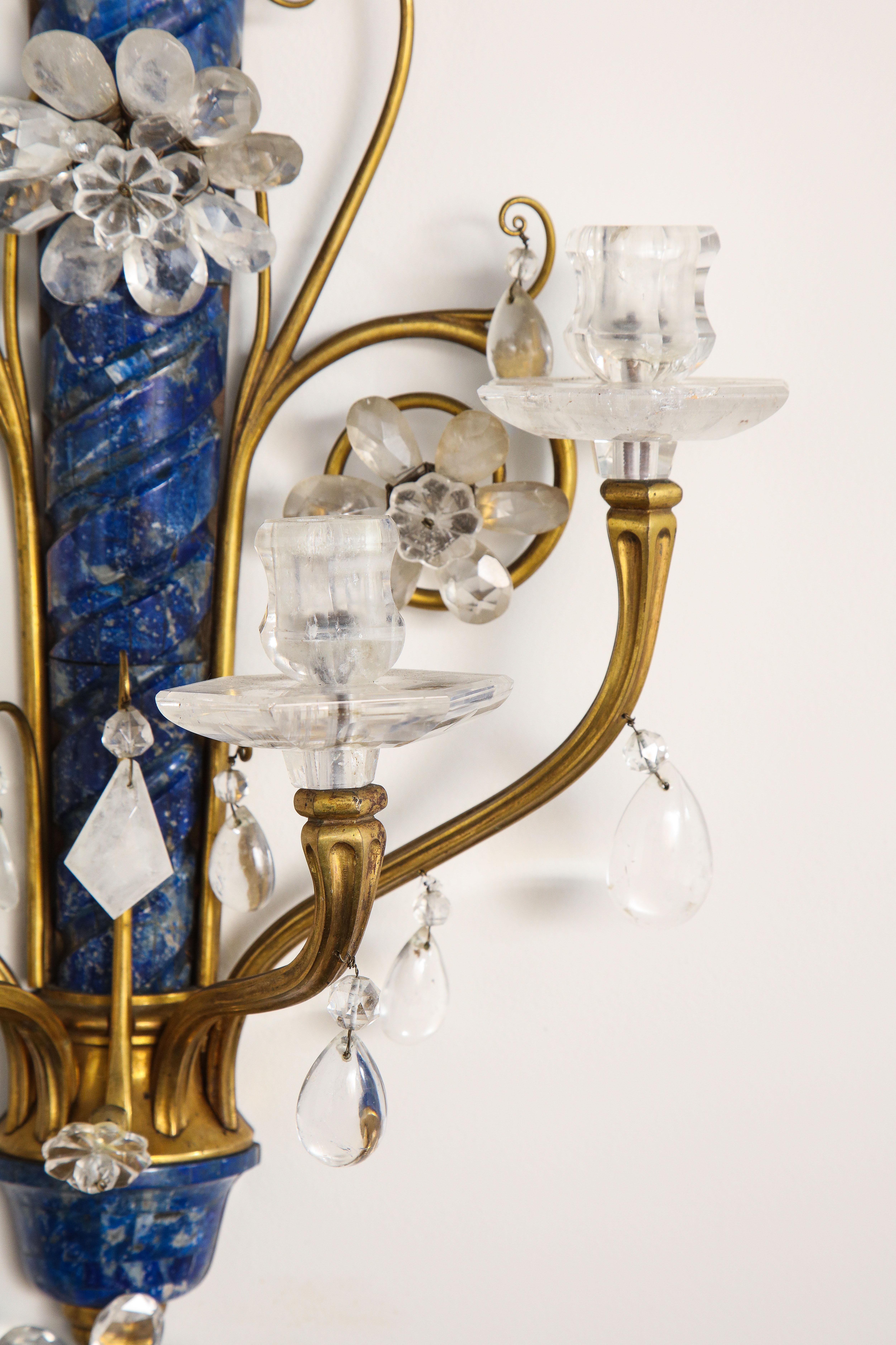 Lapis Lazuli, Rock Crystal and Doré Bronze Four Arm Sconces, E.F. Caldwell, Pair 4