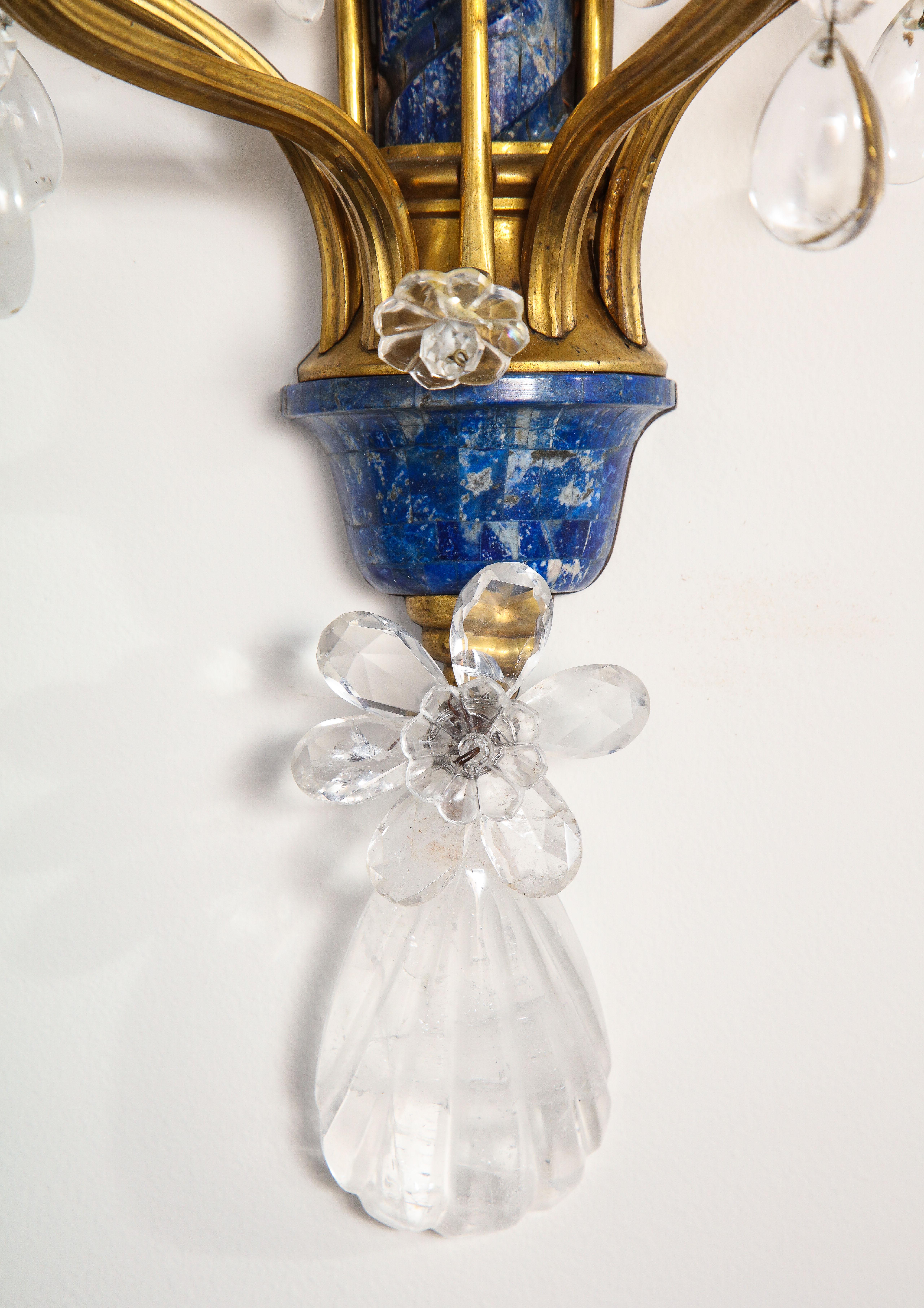 Lapis Lazuli, Rock Crystal and Doré Bronze Four Arm Sconces, E.F. Caldwell, Pair 8