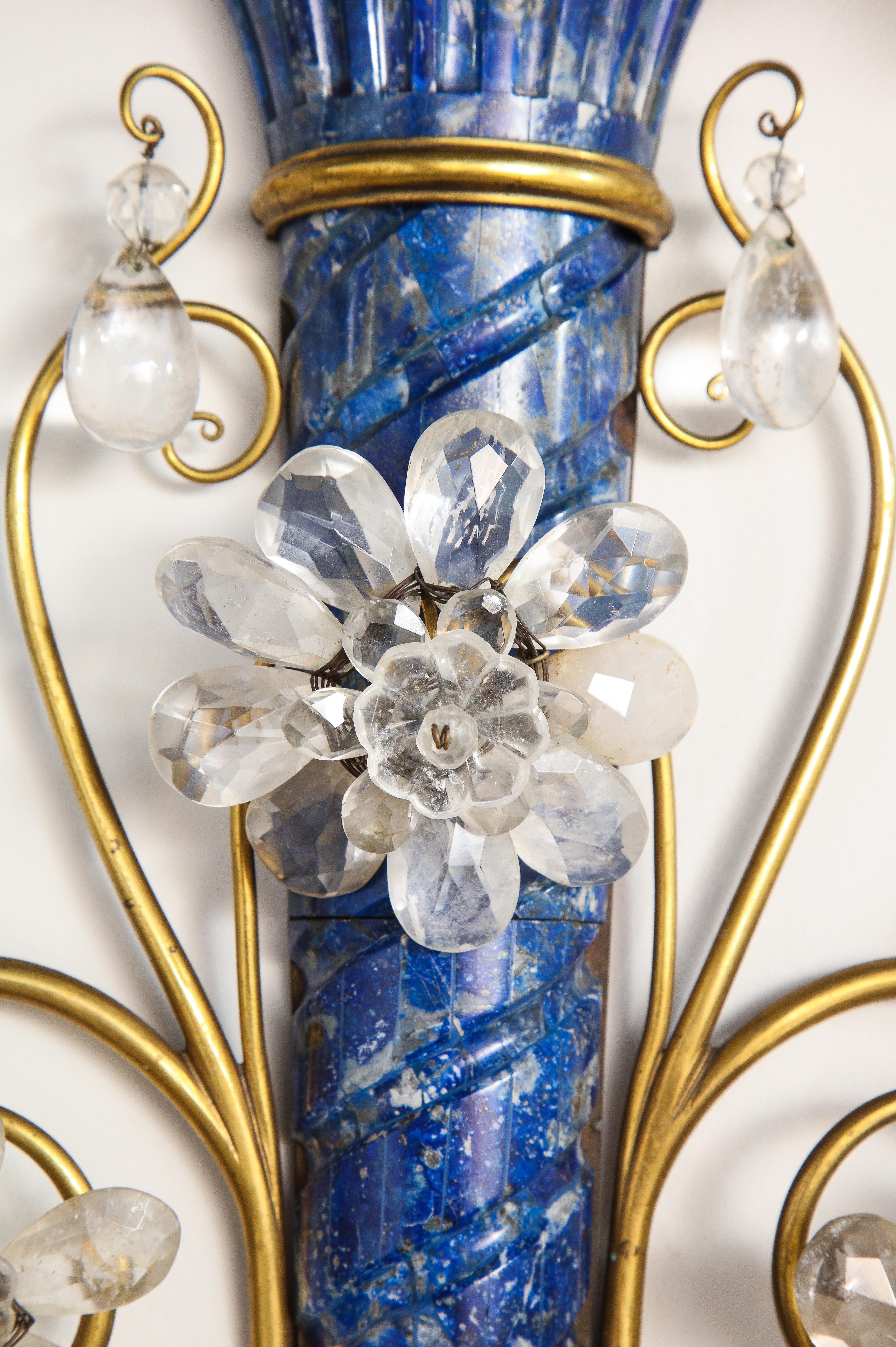 Lapis Lazuli, Rock Crystal and Doré Bronze Four Arm Sconces, E.F. Caldwell, Pair 1