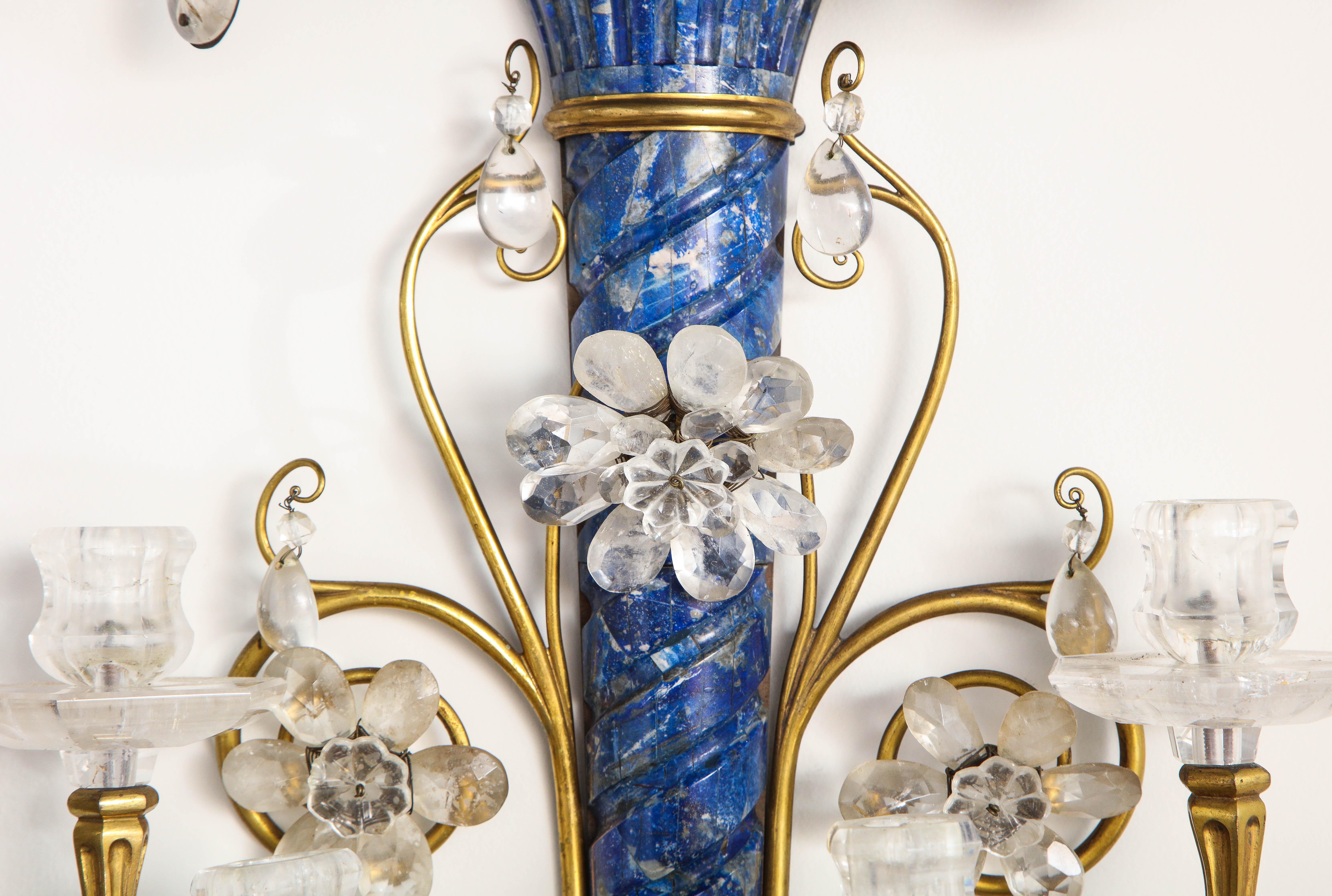 Lapis Lazuli, Rock Crystal and Doré Bronze Four Arm Sconces, E.F. Caldwell, Pair 2