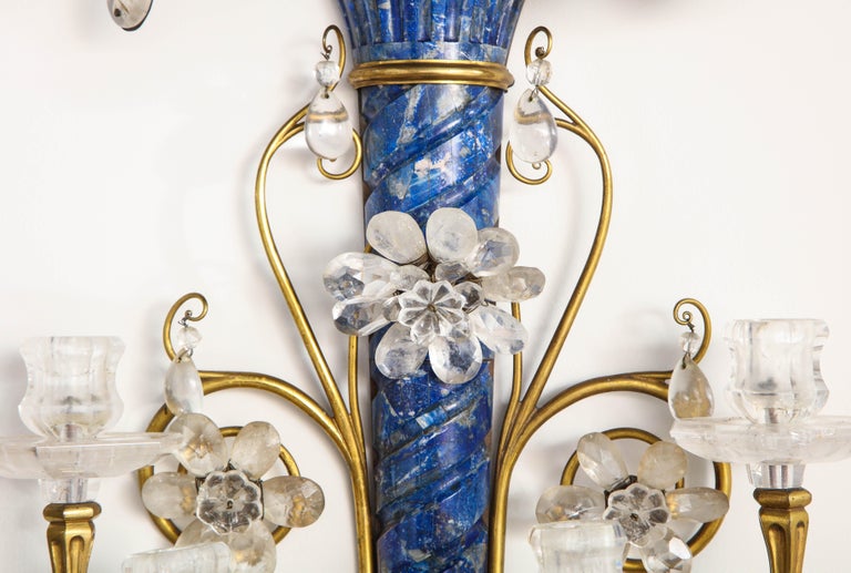 Lapis Lazuli, Rock Crystal and Doré Bronze Four Arm Sconces, E.F. Caldwell, Pair 2