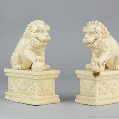 Pair of Large Marked Blanc de Chine Foo Dogs PRoC Period Dehua Chinese