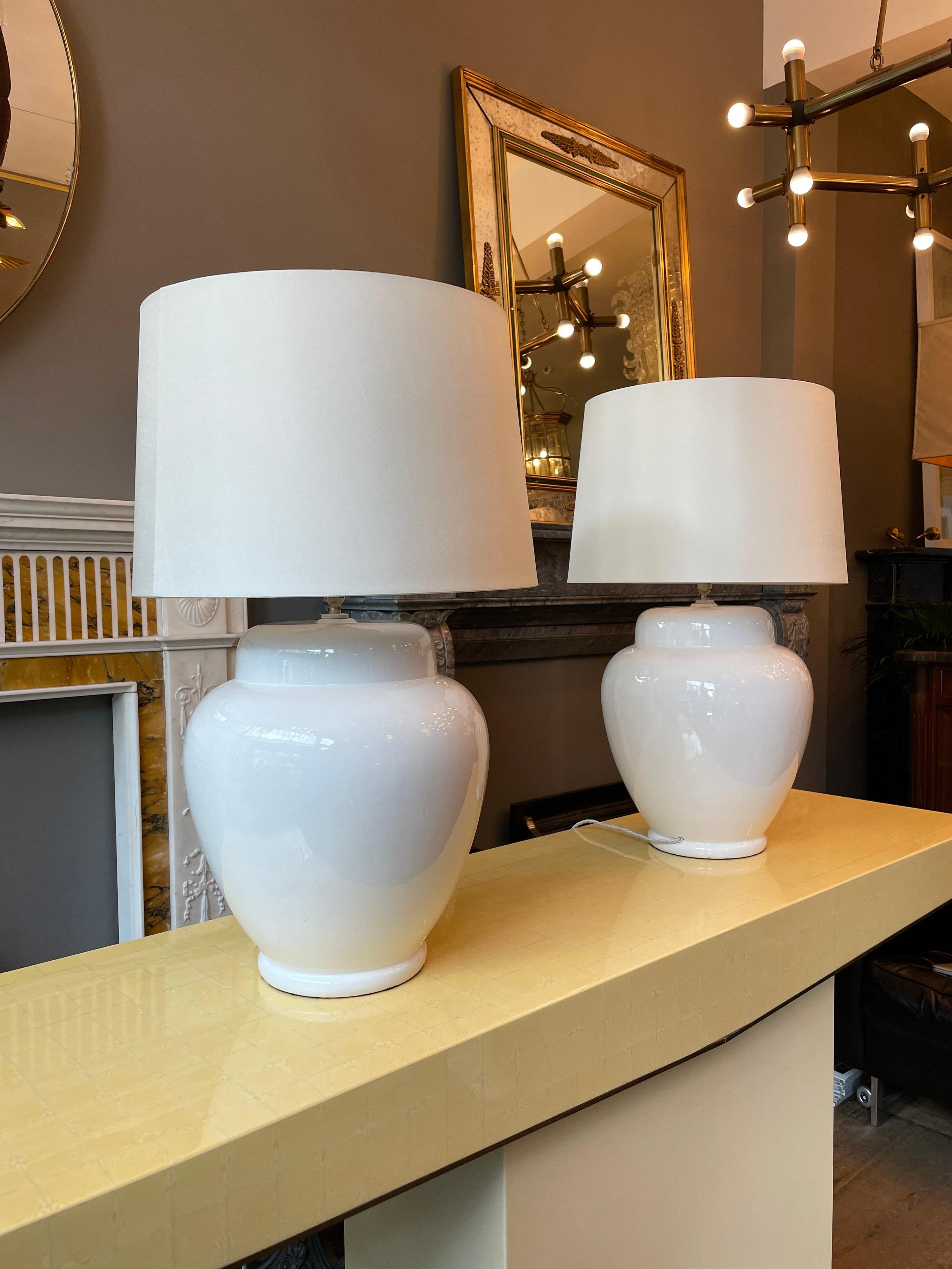Pair Large White Italian Porcelain Table Lamps 3