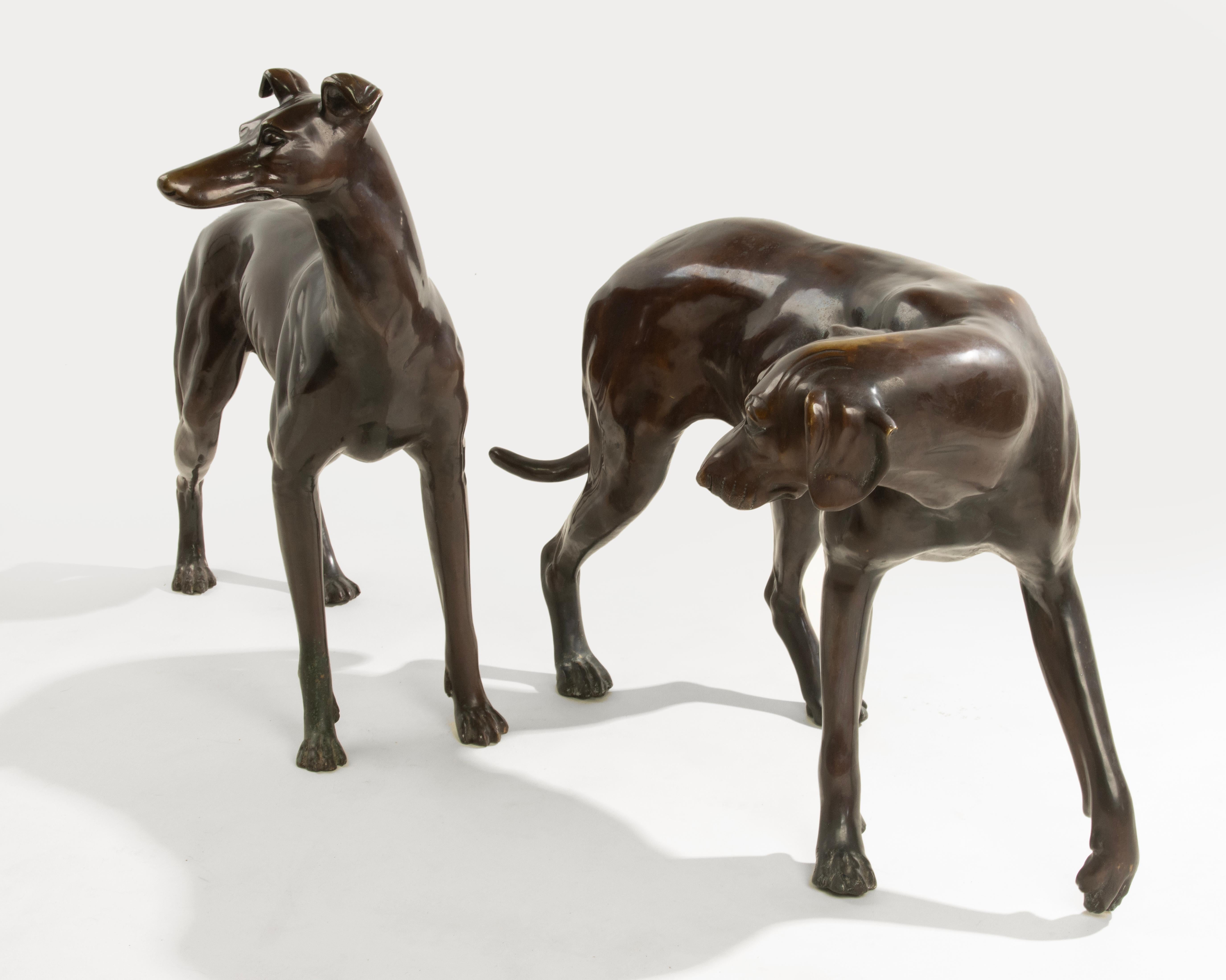 French A Pair Life-Size Bronze Dog Statues - Nishan Toor