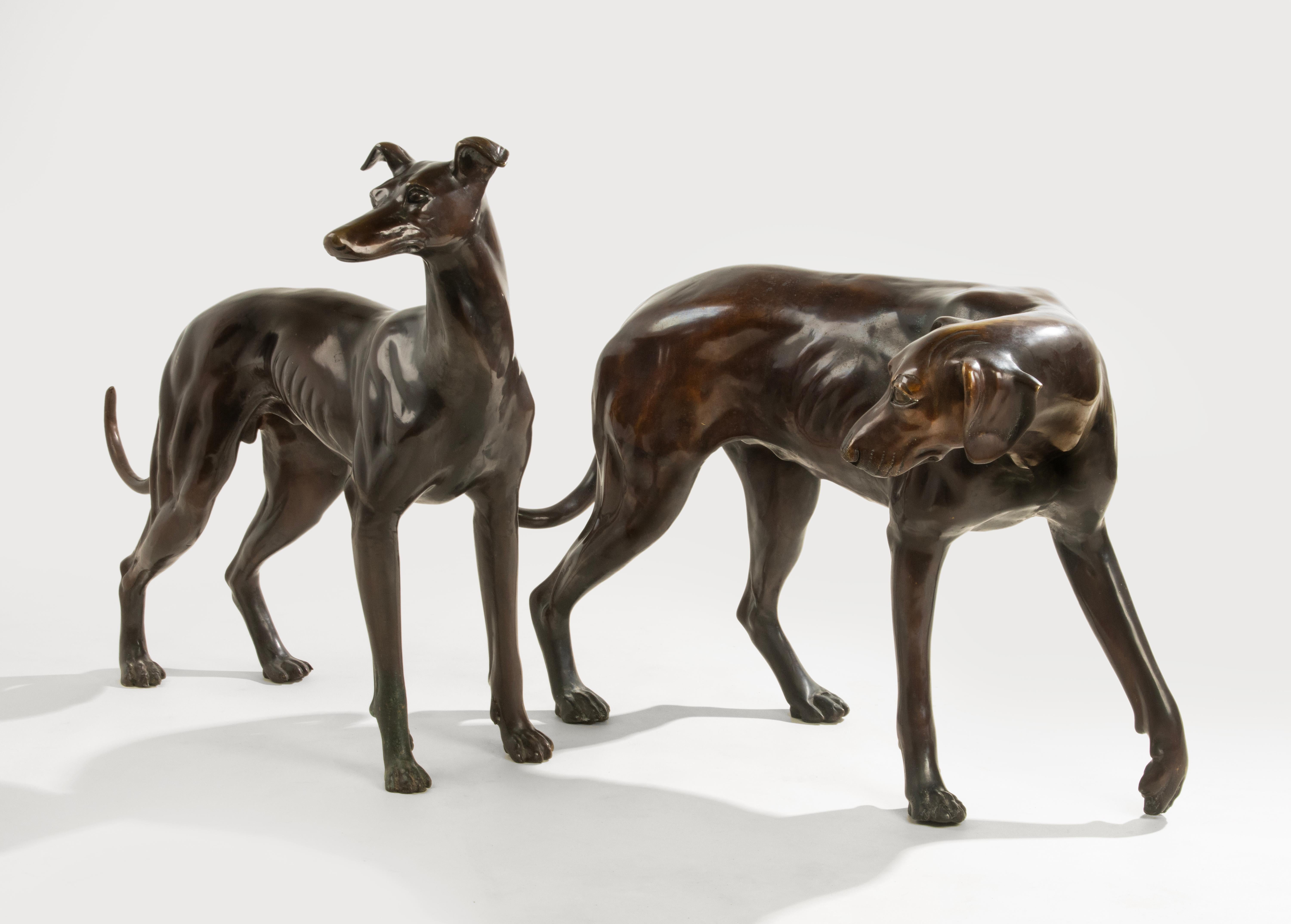 Hand-Crafted A Pair Life-Size Bronze Dog Statues - Nishan Toor