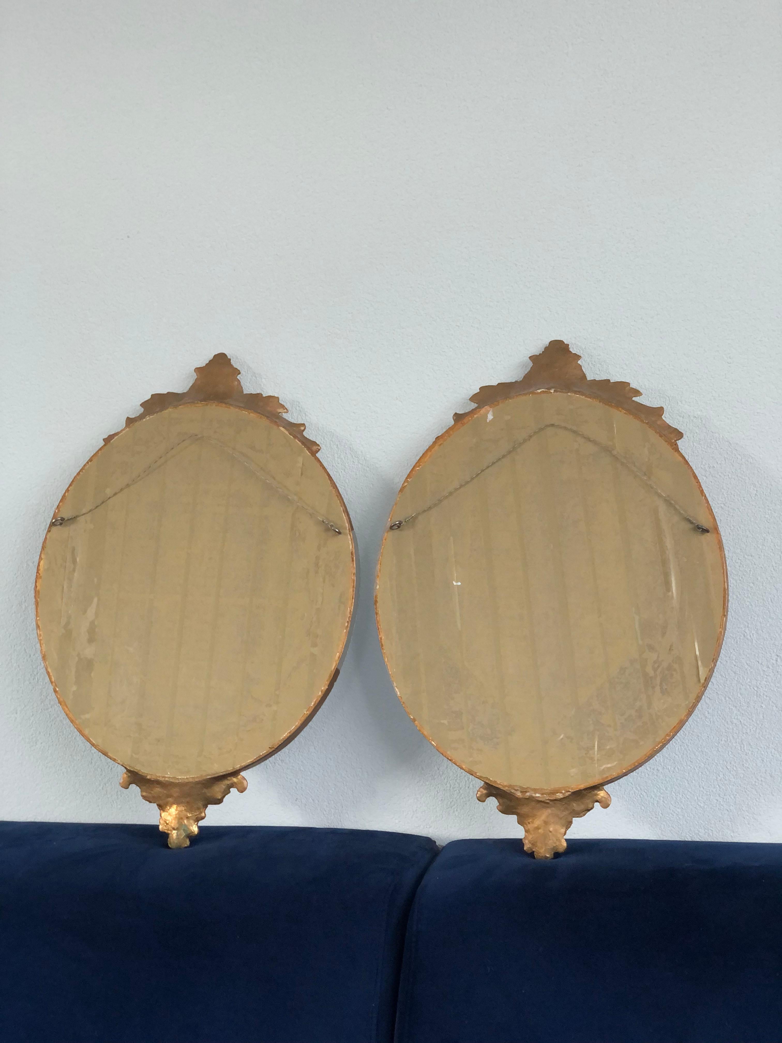 A Pair Louis XV Oval Giltwood Crested Mirror France 1900s 1