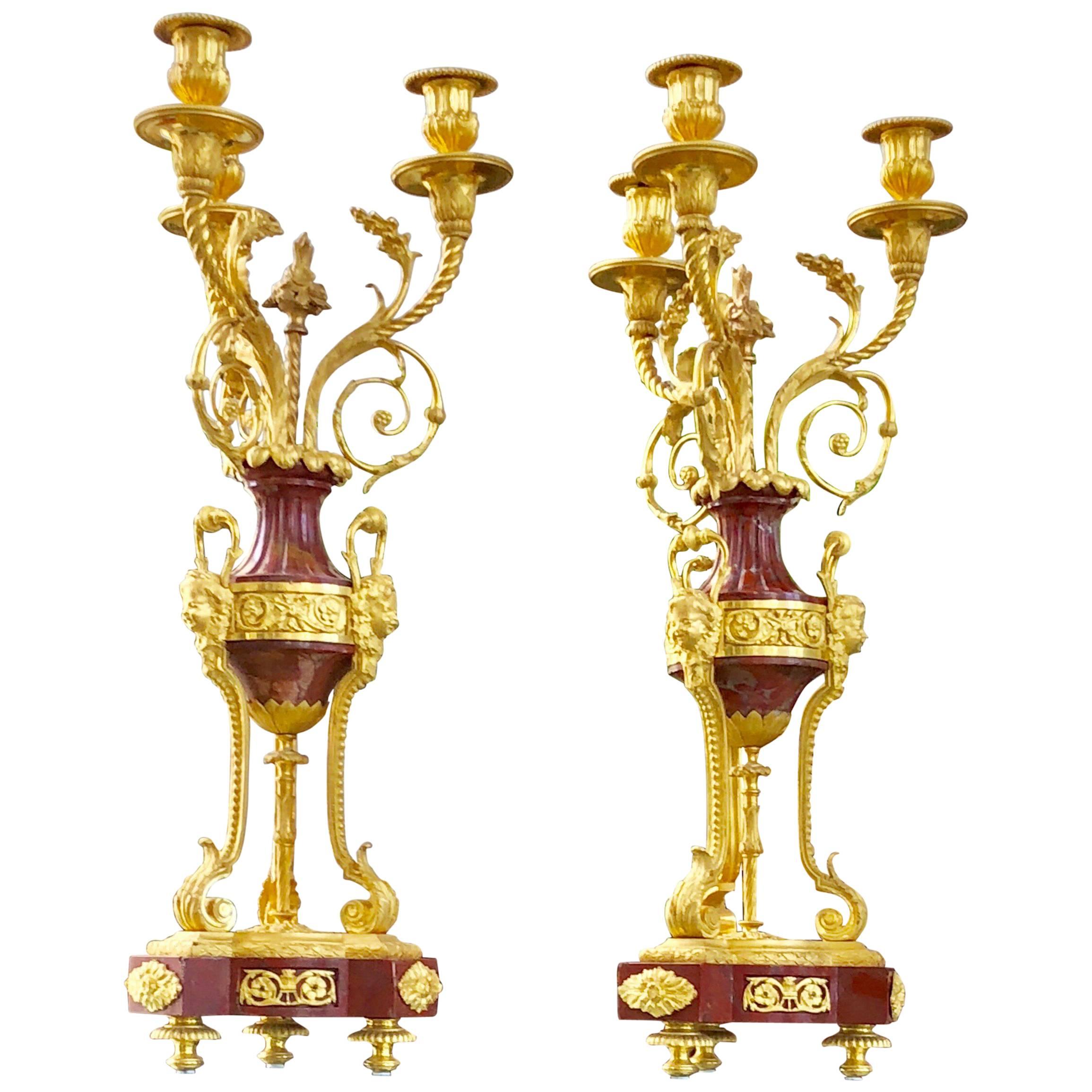 A pair Louis XVI Marble and Bronze Gilt Candelabra For Sale