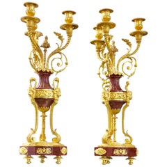 A pair Louis XVI Marble and Bronze Gilt Candelabra