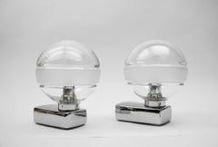 a pair lovely chrome wall lamps with etched clear glass, 1960s