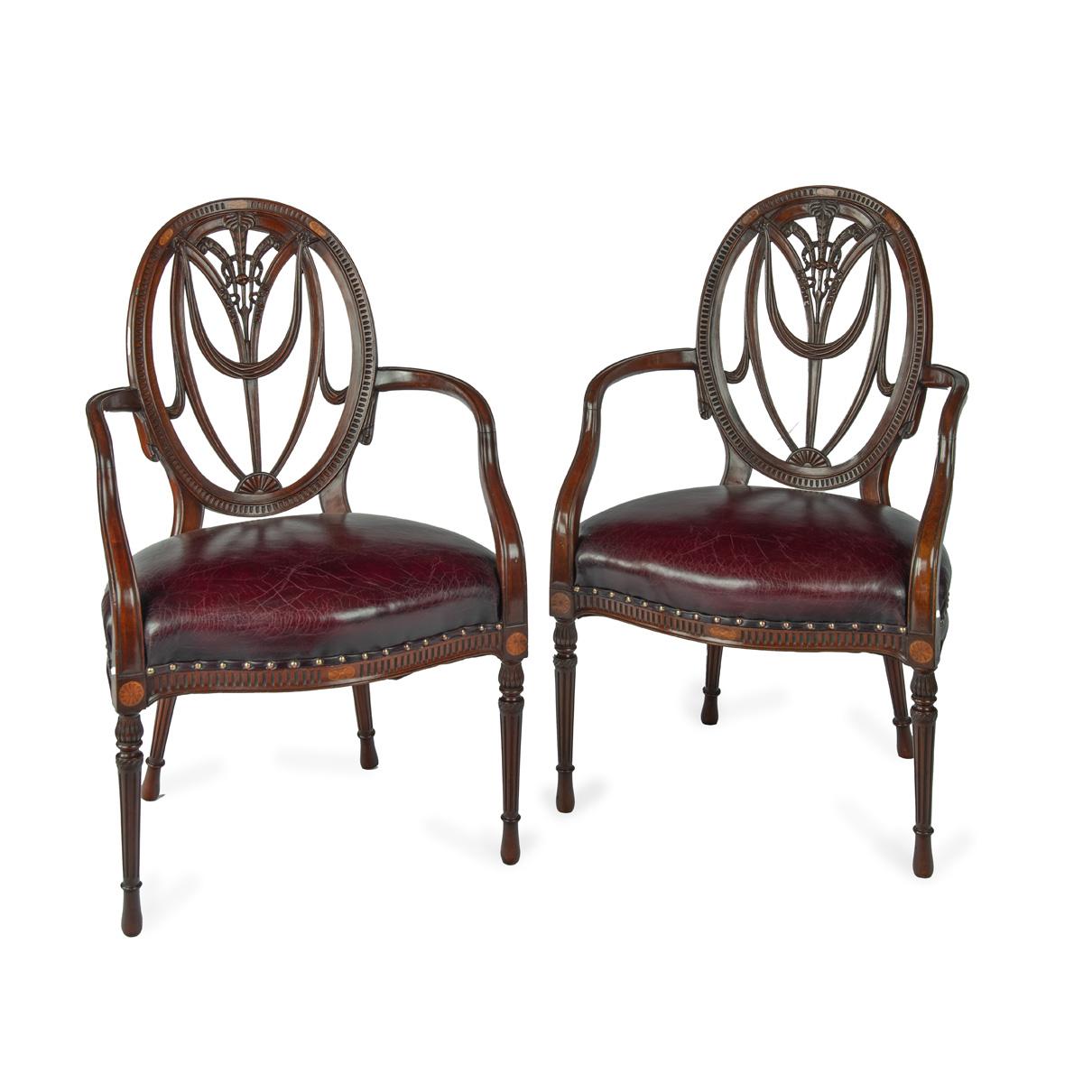English A pair mahogany Hepplewhite style arm chairs For Sale