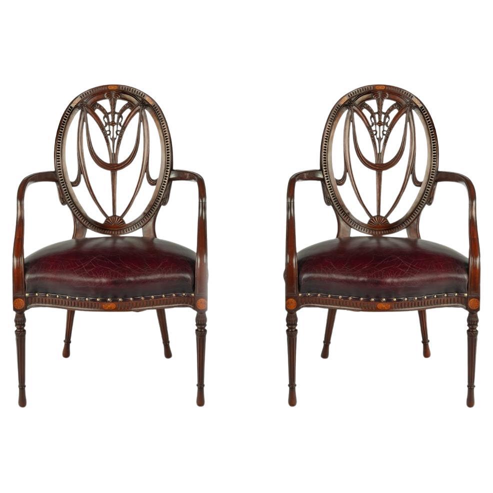A pair mahogany Hepplewhite style arm chairs For Sale