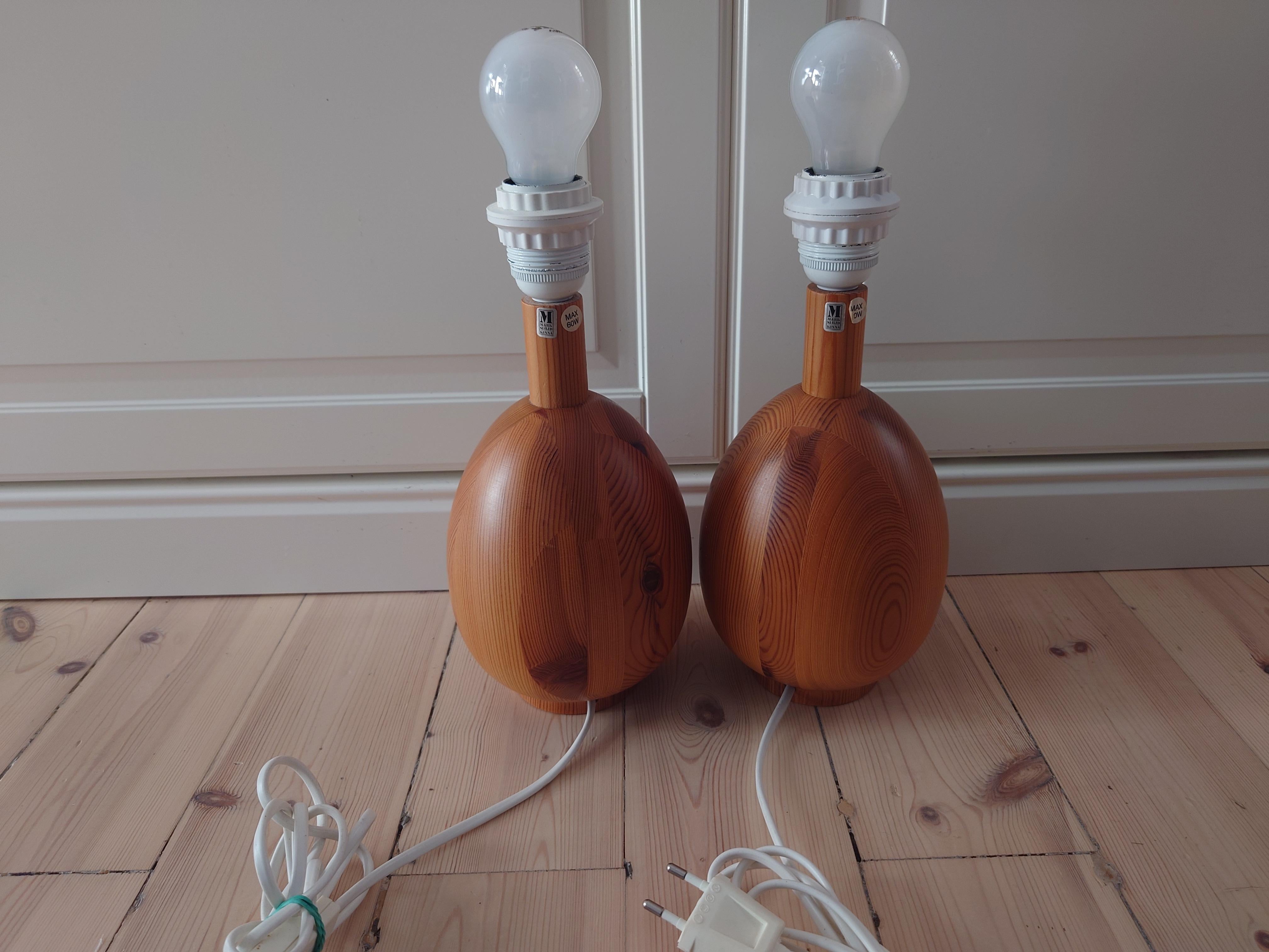 A pair Markslöjd Minimalist Table Lamps, Solid Pine, Kinna, Sweden, c. 1970s For Sale 8