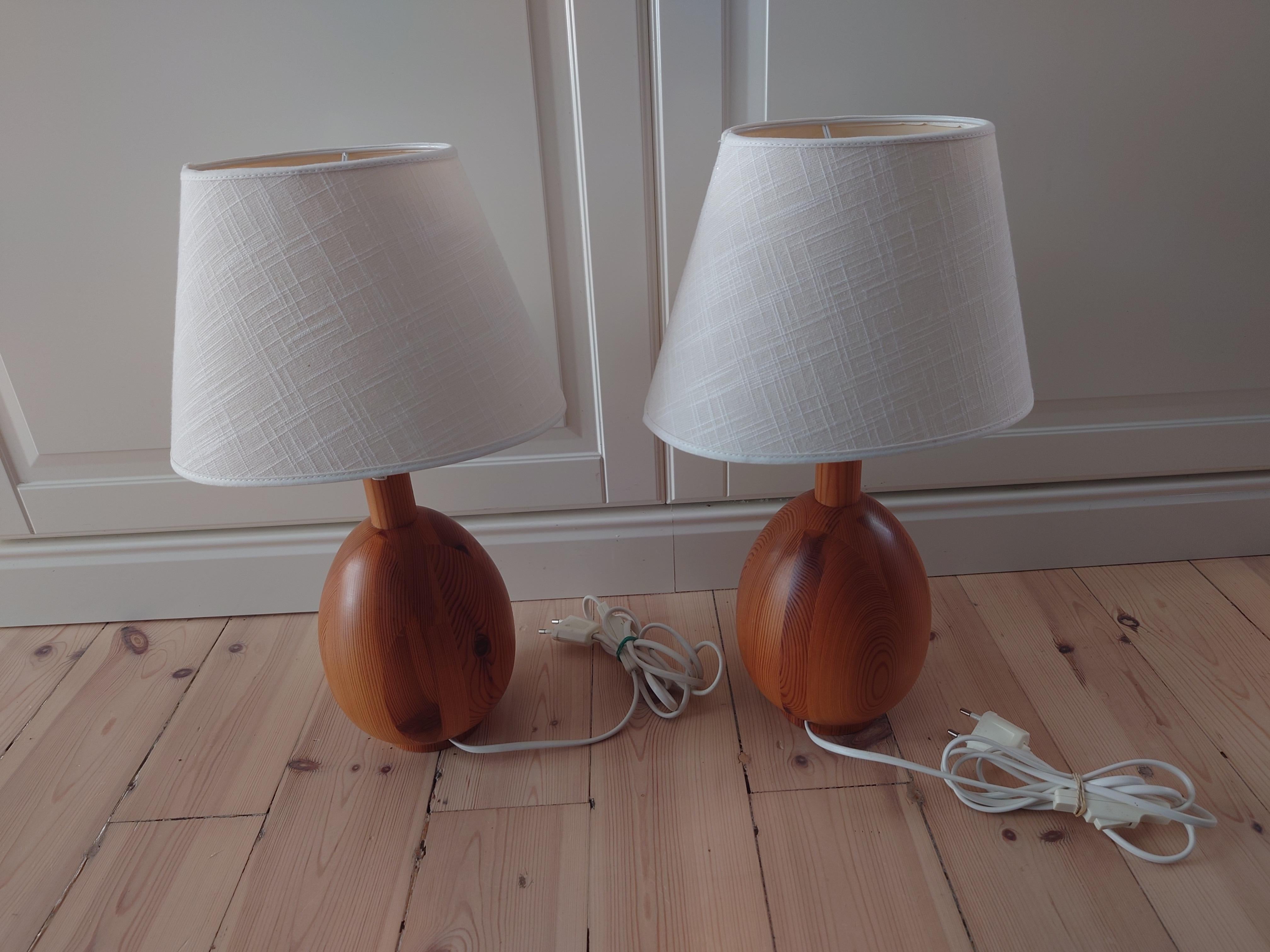 Late 20th Century A pair Markslöjd Minimalist Table Lamps, Solid Pine, Kinna, Sweden, c. 1970s For Sale
