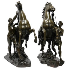 Antique Pair of Marly Horses, Cast Bronze, French, Large Scale, circa 1880