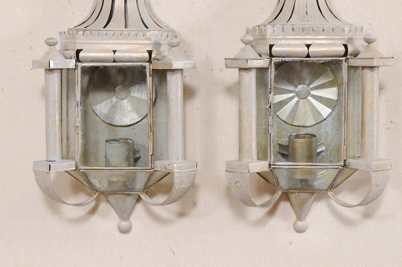20th Century Pair Mexican Folk Art Single-Candle Wall Sconces