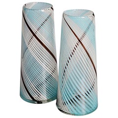 Pair of Mezza Filigrana Murano Glass Vases, circa 1950