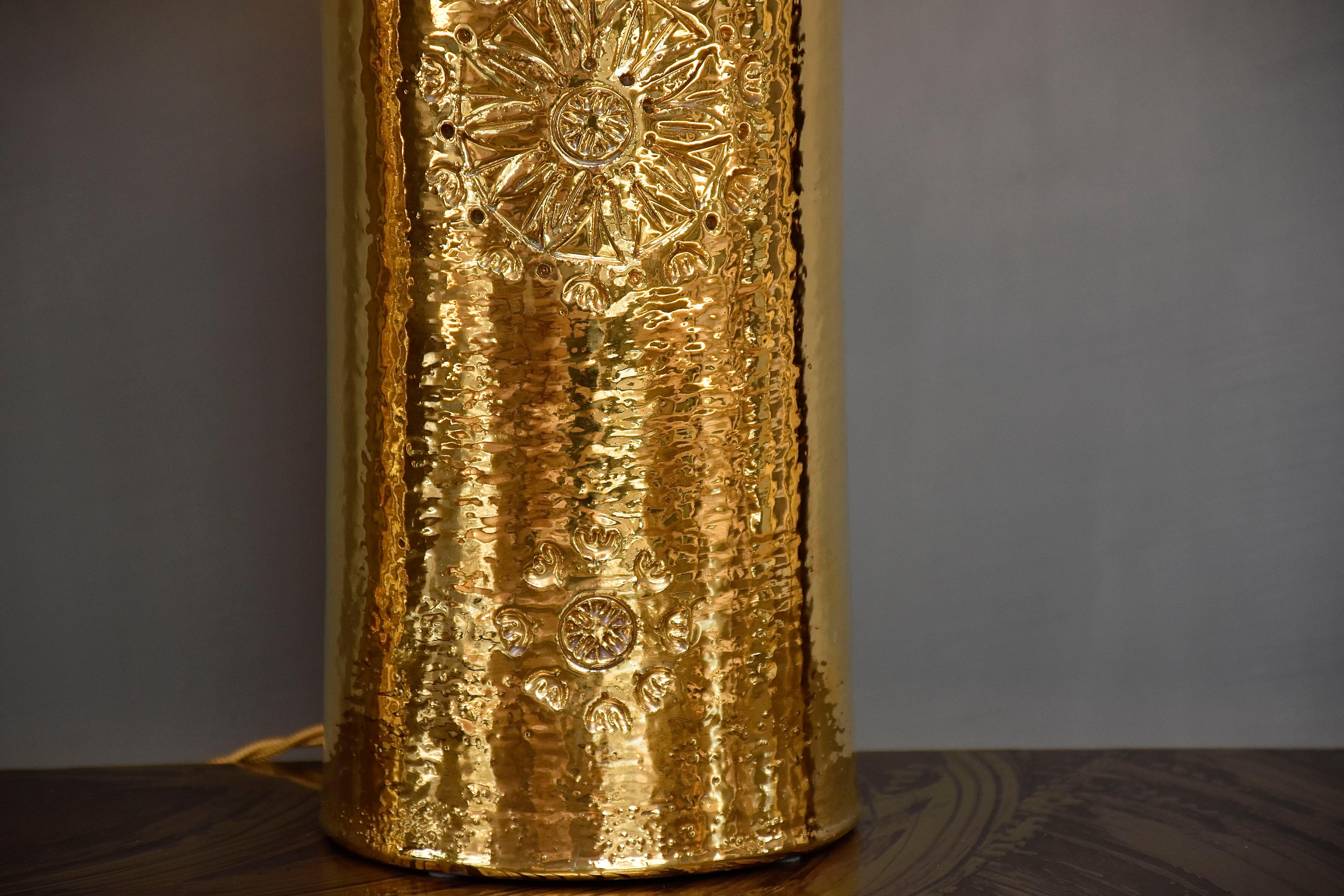 Ein Paar vergoldete Keramik-Tischlampen aus der Mitte des Jahrhunderts von Bitossi für Bergboms im Angebot 2
