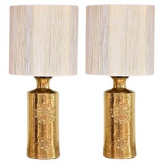Vintage A pair mid-century ceramic gold glazed table lamps by Bitossi for Bergboms