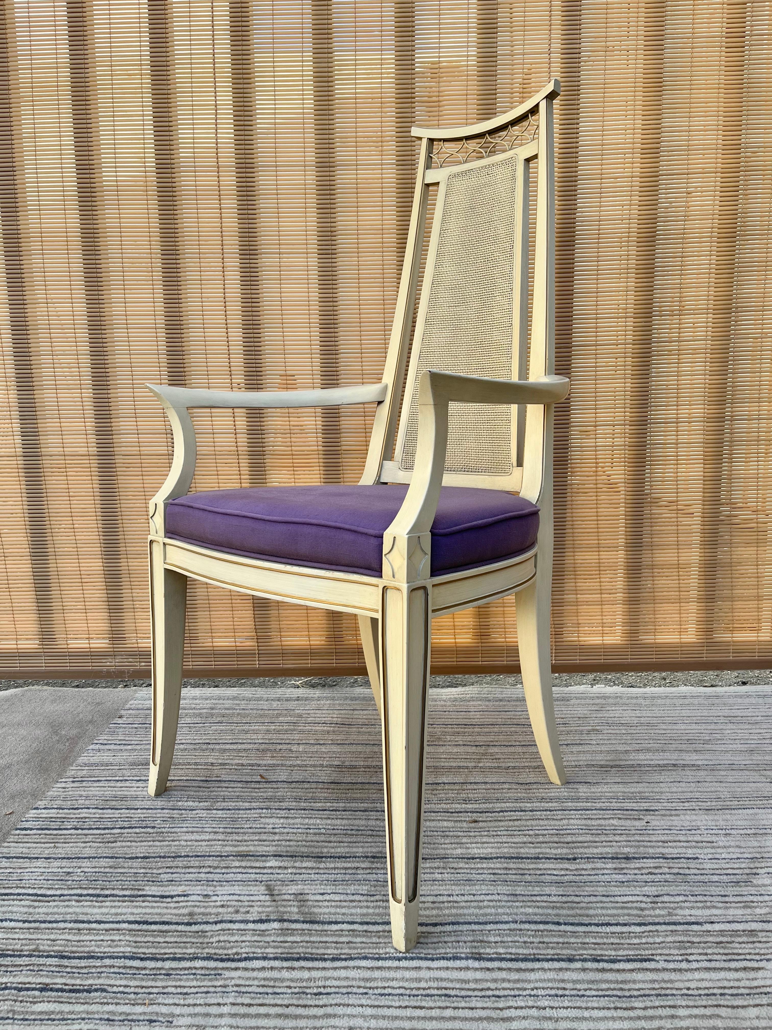Caning Pair Mid-Century of Modern Arm Dining Chairs by Dixon Powdermaker.  For Sale