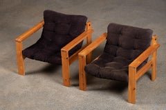 Pair, Mid-Century Pine Armchairs, Yngve Ekström, Sweden, 1970