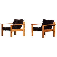 Paire de fauteuils en pin du milieu du siècle, Yngve Ekström, Suède, 1970