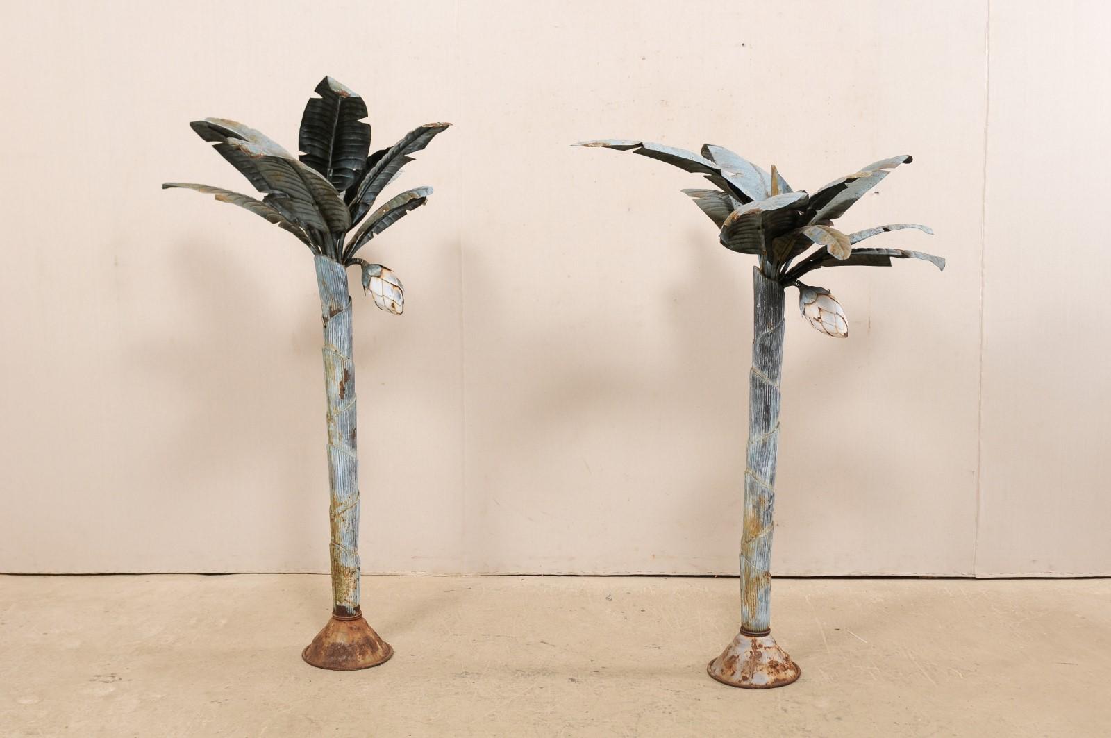 Pair of Midcentury Tropical Painted Metal Palm Tree Sculptures 3
